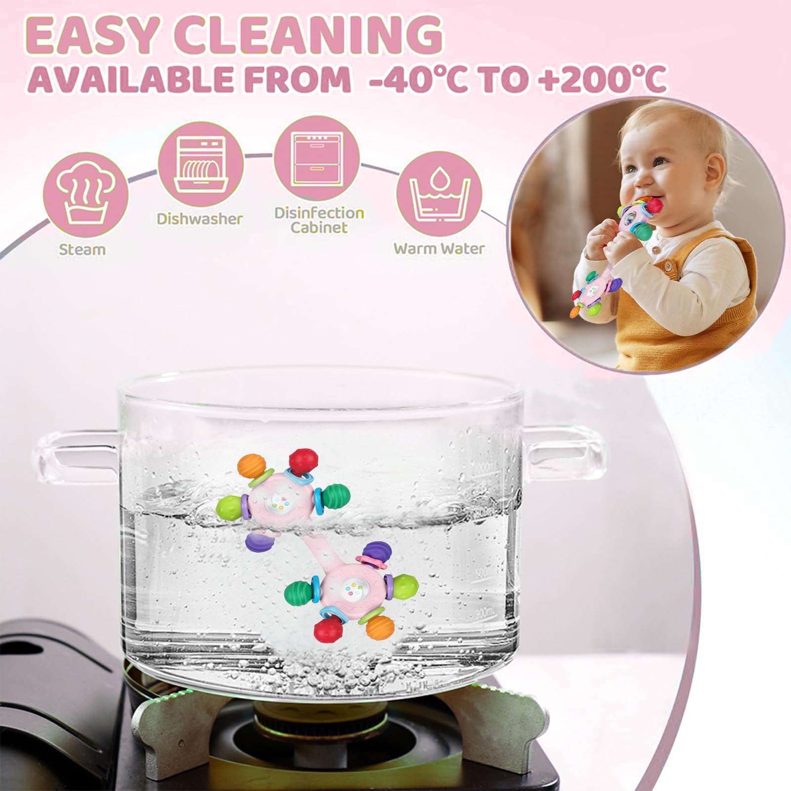Afufu Pink Baby Teething Toy 0-36 Months - Image 3