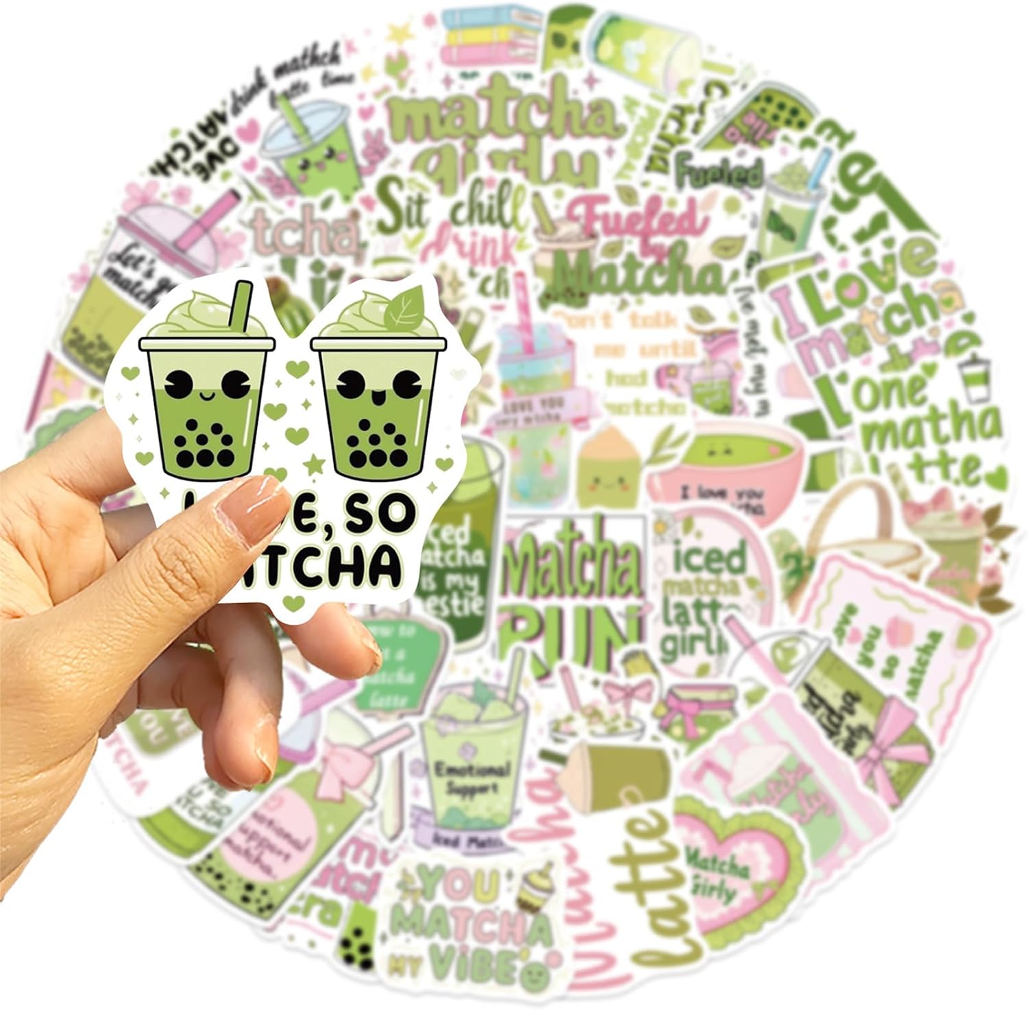 50PCS Green Matcha Stickers,Green Aesthetic Waterproof Vinyl Bumper Decals Perfect for Laptop Car Skateboard (Matcha) image 3