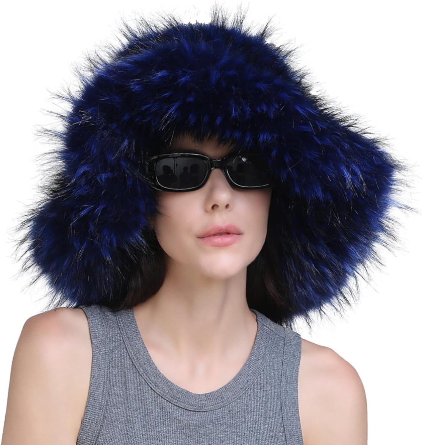 YEKEYI Women's Fuzzy Wide Brim Faux Fur Bucket Hat Winter Warmer Fisherman Cap Party Hat Faux Fur Hat