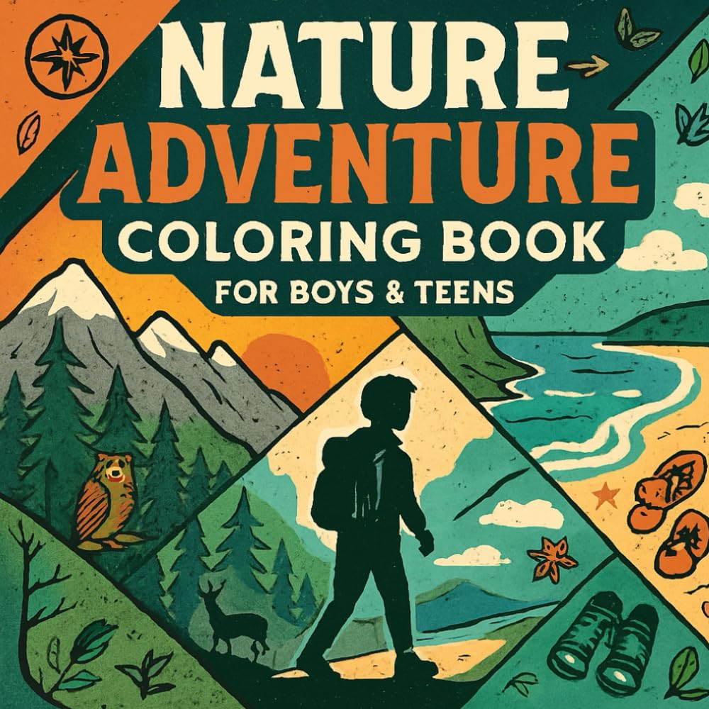 Nature Adventure Coloring Book for Boys & Teens: 50 Fun & Relaxing Scenes – Mountains, Forests, Beaches, and More!