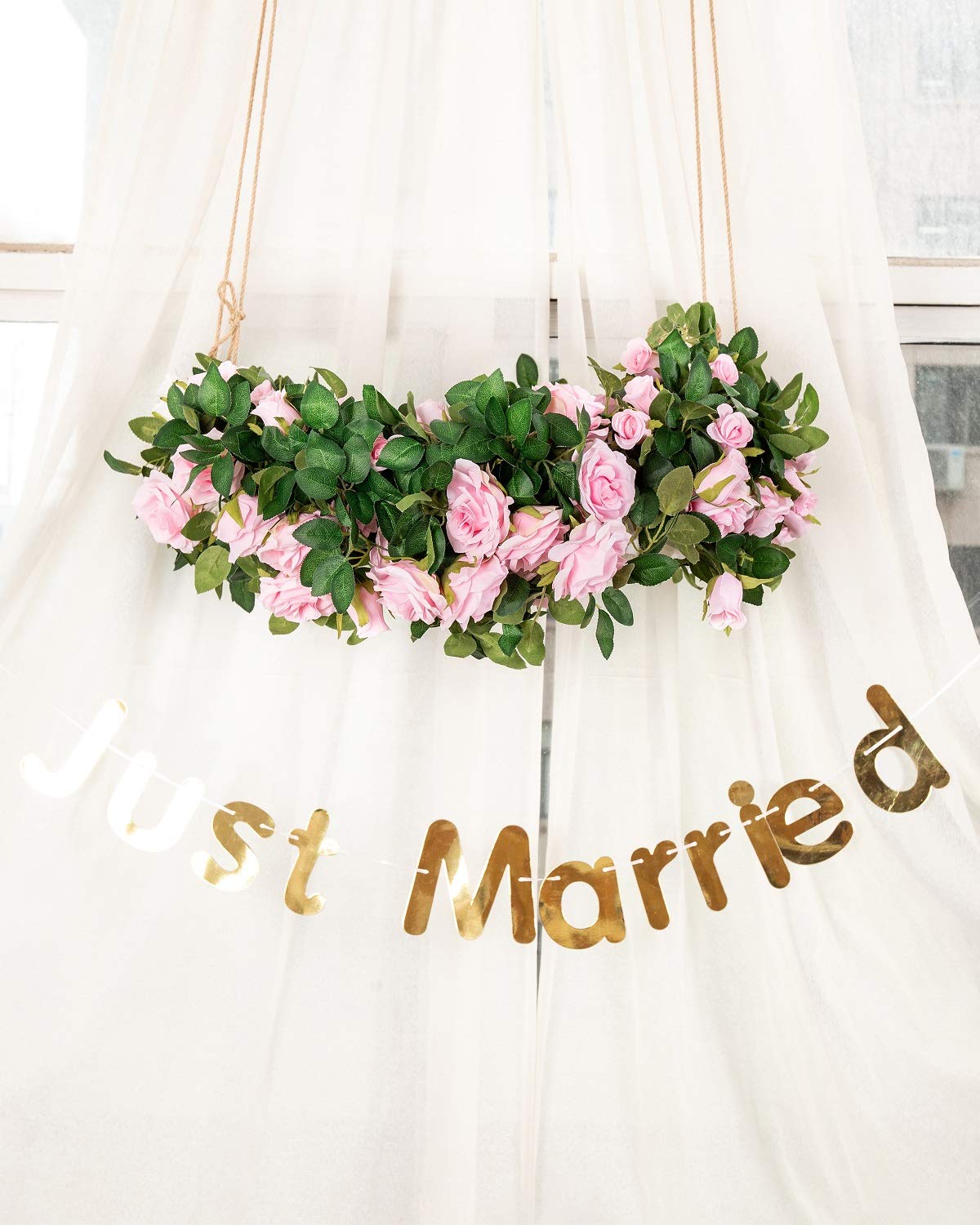 Flojery 6.5ft Artificial Silk Rose Garland - Pack Of 2, Pink Hanging Flower Vine For Wedding & Home Decor