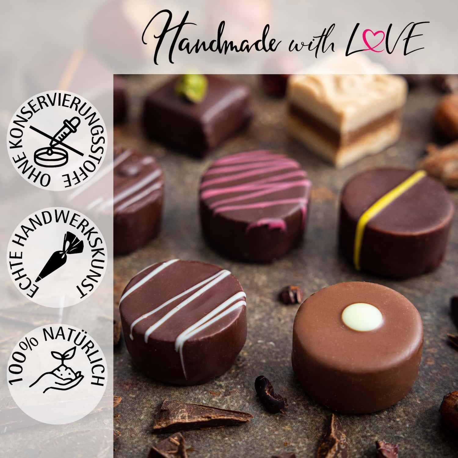 Hallingers Genuss Manufaktur Pralinen Glückwunsch-Geschenk - ohne Alkohol, handmade aus Confiserie-Edelkakao in wertiger Geschenkdose "Herzlichen Glüc...", Geschenkidee für Frauen Männer