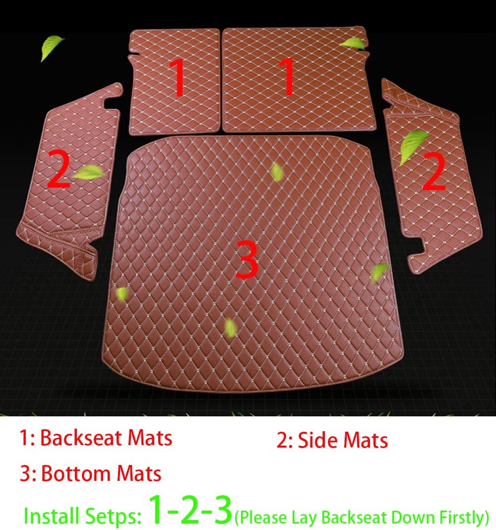 Full Coverage Protection Car Cargo Liner Compatible with Ford-Audi-Mercedes-BMW-Porsche-Acura-Honda-Toyota Waterproof Luxury Leather Trunk Mat (Black with Black Stitching)