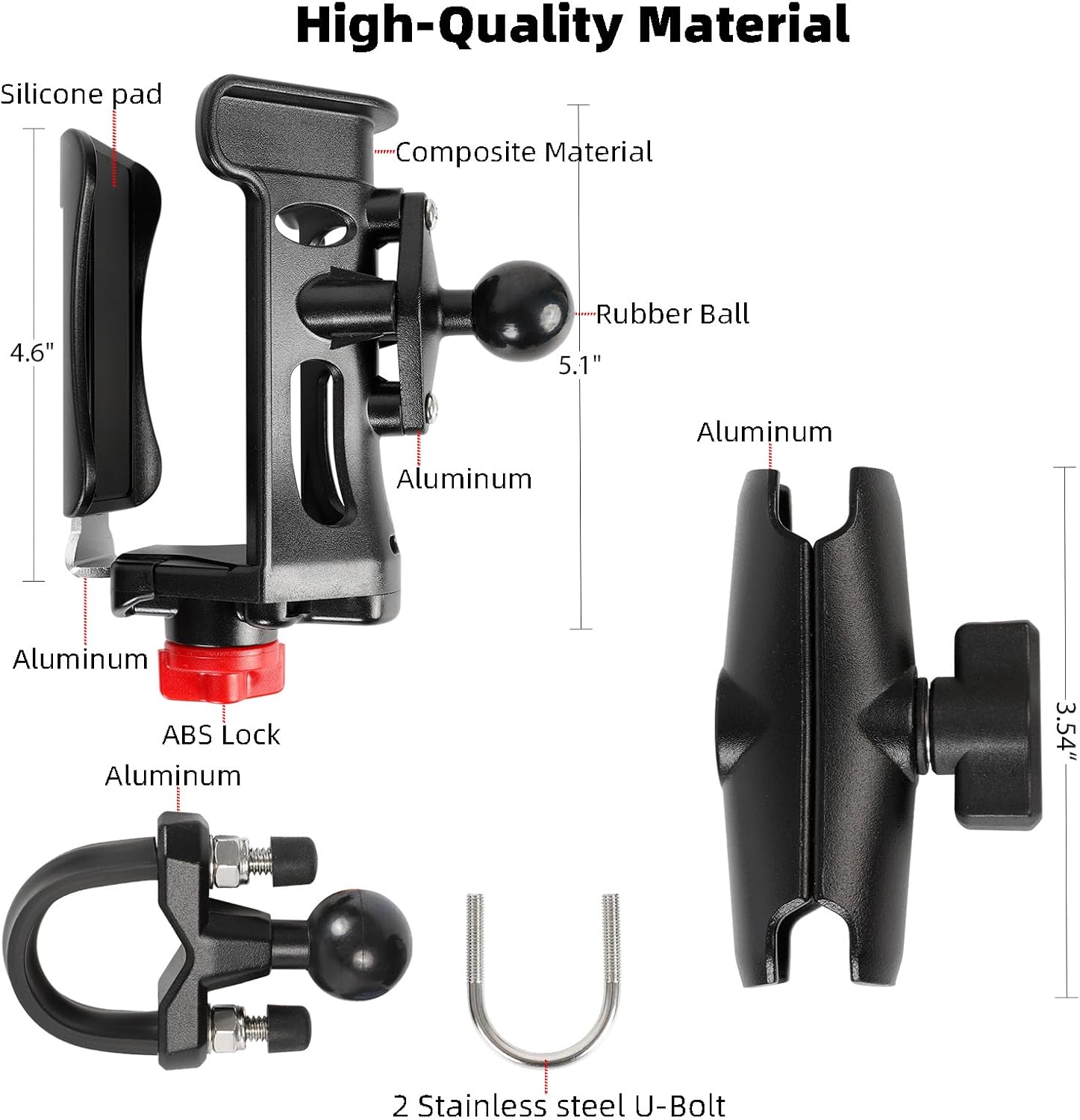 Motorcycle Cup Holder, Double 360° Swivel Level Cup Drink Holder with Handlebar U-Bolt Base & Aluminum Alloy Medium Arm, Universal Water Bottle Holder for Motorcycle, Bike, ATV, UTV