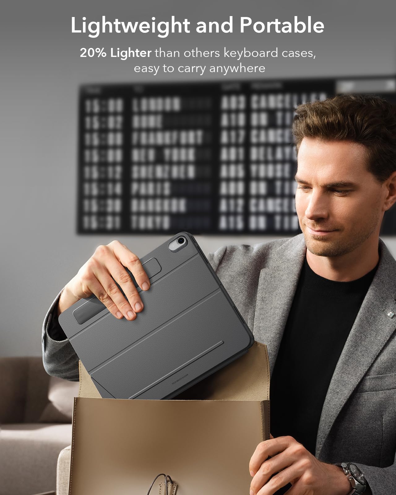 ESR Hülle mit Tastatur für iPad Air 11" (M4/M3/M2) & 10,9" (5/4. Gen) – Magnetisch abnehmbare Keyboard, Hoch- und Querformat, großes Click-Anywhere-Trackpad, Backlit Tasten, Shift Serie, Dunkelgrau