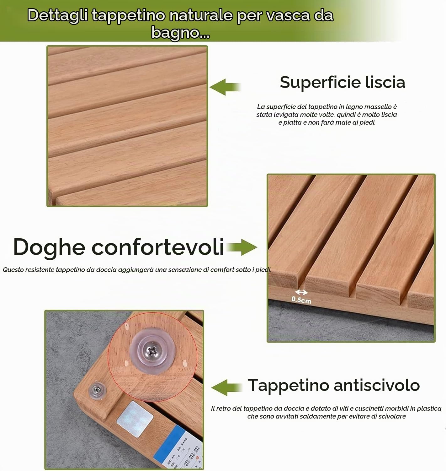 Generico Tappetino da Bagno Piattaforma Doccia di Lusso Antiscivolo, Tappetino d'ingresso Resistente per Anziani/Spa, Design rialzato per Doccia Esterna - Resistente e Antiscivolo