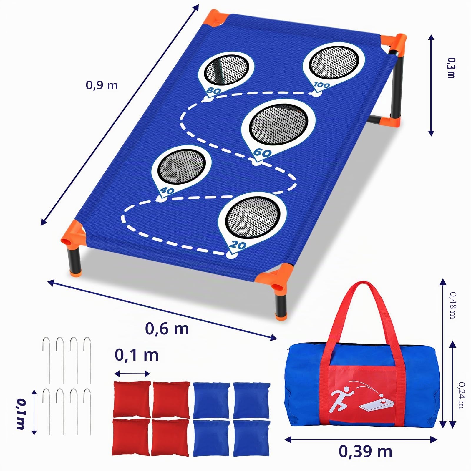 Jeu de Cornhole Portable Sacs de Cornhole d'extérieur avec Cadre en PVC et Cinq Trous pour marquer des Points pour Enfants/Adultes, Jardin, pelouse, Jeux de Plage, Camping, Jeux de Plage