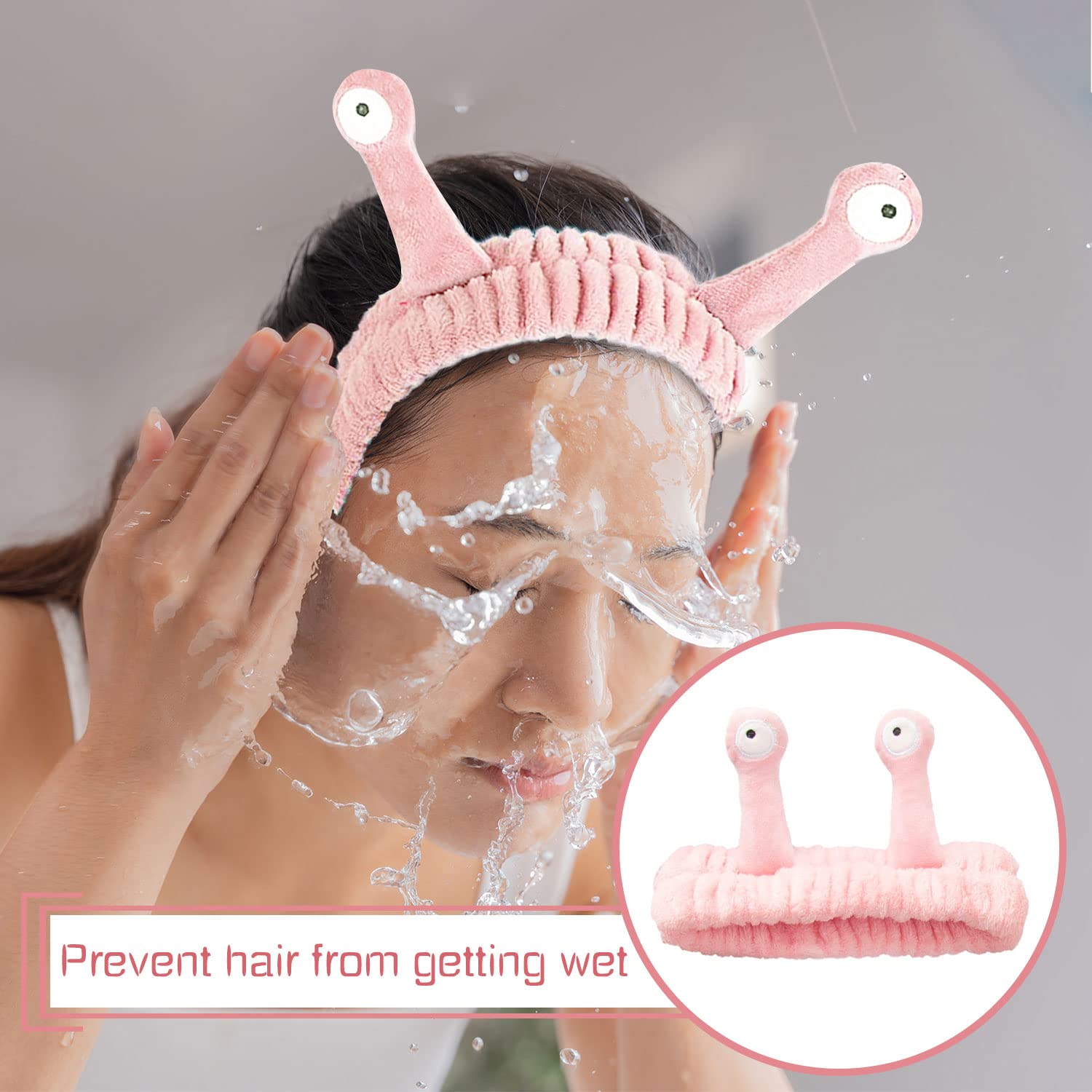 Set 2 Fasce Per Capelli A Forma Di Lumaca + 2 Paia Polsini In Pile – Morbidi, Elastici, Per Lavaggio Viso, Trucco, Spa, Regalo Simpatico - 2