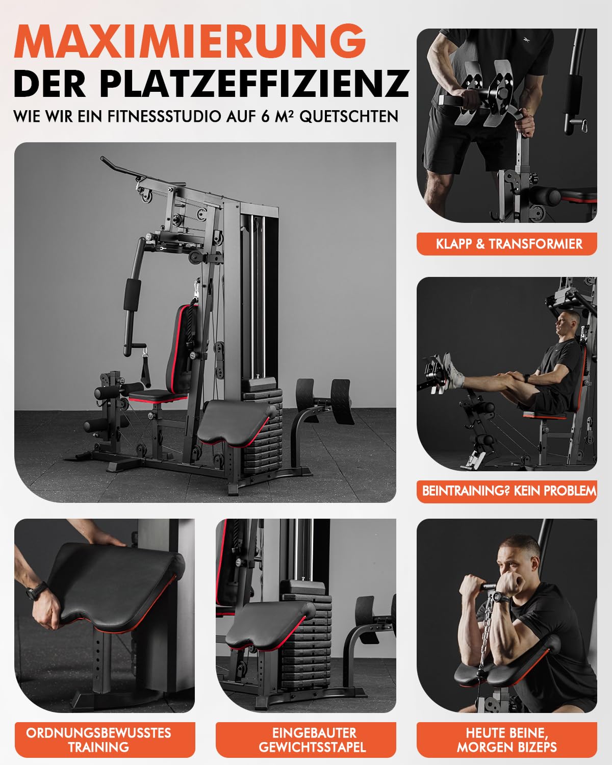 Kraftstation, Multifunktionale Kabelturm mit 69kg Gewichtsscheiben, Kabelzugstation für Zuhause mit Beinpresse, Butterfly- & Latzugstange, Curler