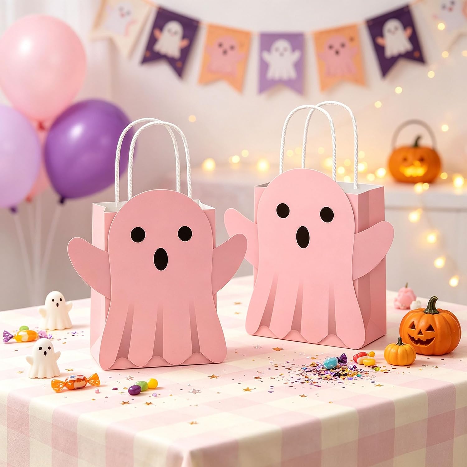 6 PCS Little Boo Popcorn Boxes Halloween Ghost Candy Bags Treats Gift Bags