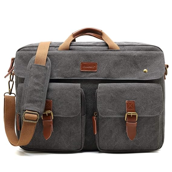 The Clownfish CoolBELL 3 in 1 Canvas Antitheft 17.3 Inch Laptop Bag Convertible Backpack Leather Logo Puller Handheld Messenger Bag Computer Backpack (Grey)