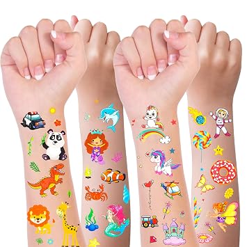 Habett Temporary Tattoos for Kids, 300+ Mixed Styles Temporary Tattoos Stickers Set for Girls and Boys, Dinosaur Animals Butterfly Fish Temporary Tattoos for Kids Birthday Party Supplies Party Favors