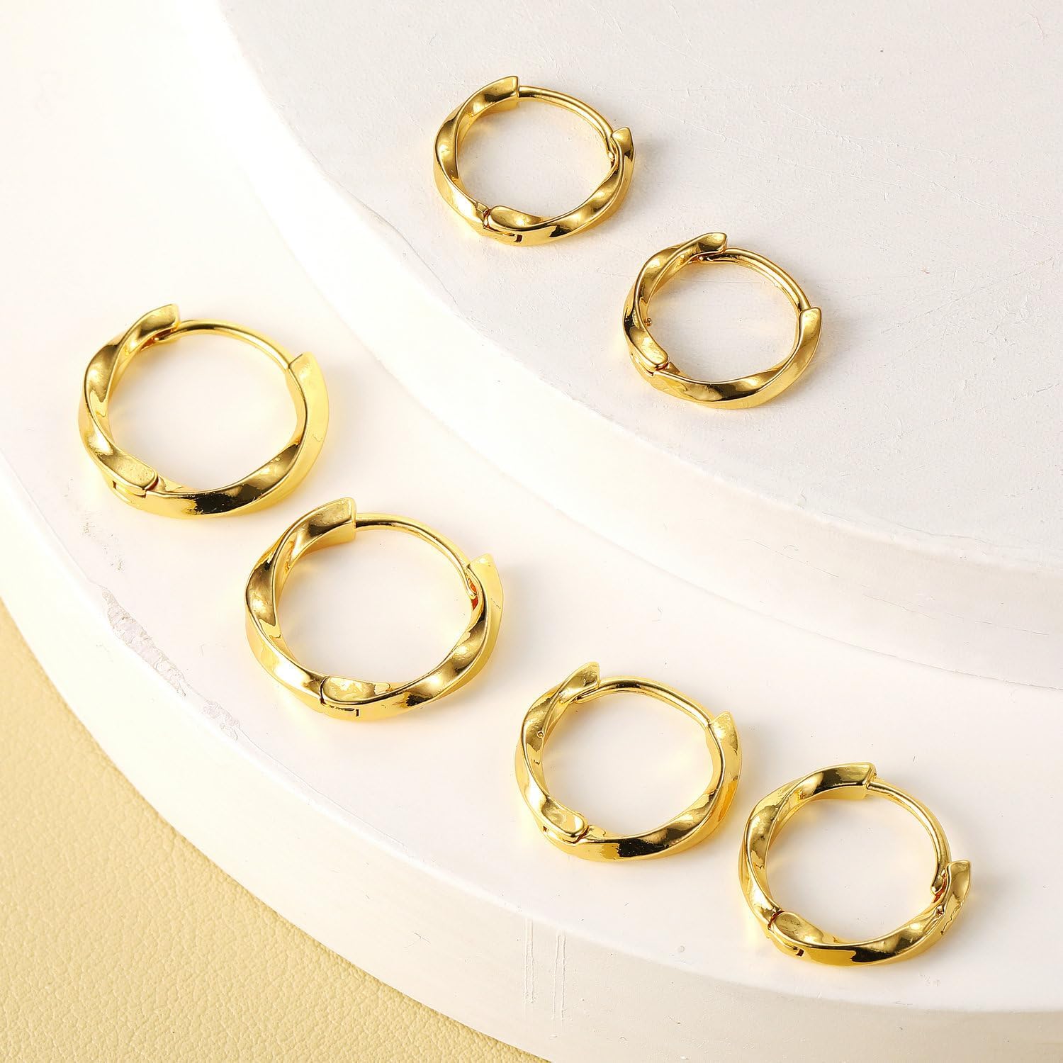 3 Pairs 14K Gold Plated Earrings for Women - Dainty Drop/Twists/Heart Hoop Earrings, Hypoallergenic Non Tarnish Simple Design Earrings, Perfect Christmas Birthday Gifts Trendy Jewelry