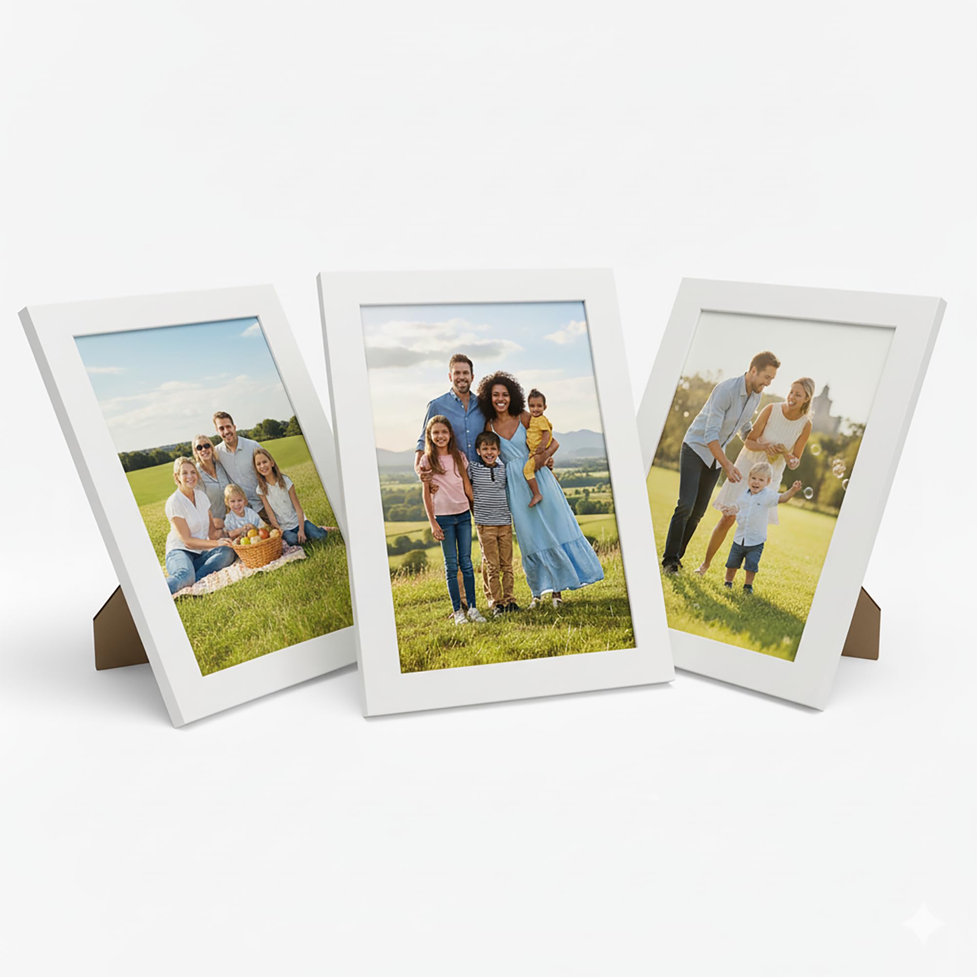 WANSHA HOME A4 White (Pack 3) Picture Frames (21 x 29.7 cm) Flat Poster Frame - Clear Acrylic Poster Display with MDF Wooden - Portrait/Panoramic - Wall Mount Hooks & Tabletop Stand