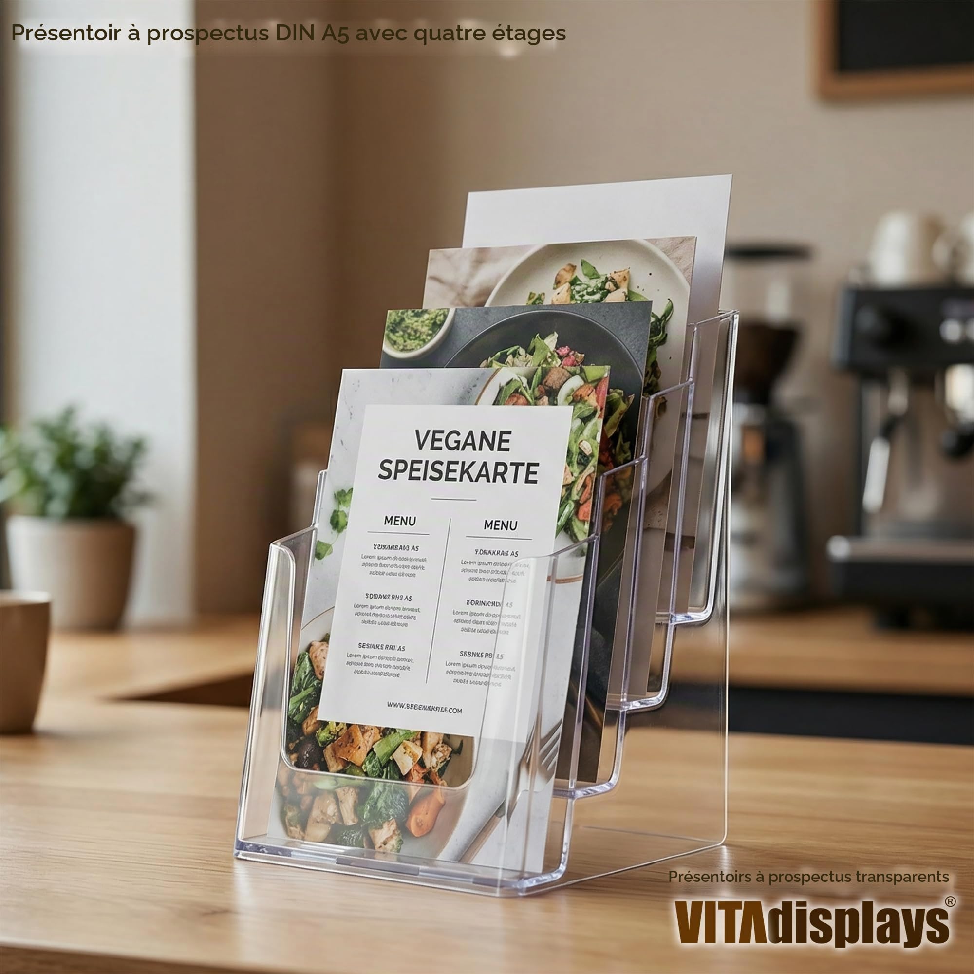 VITAdisplays® A5 NE-164 Présentoir à brochures 4 étages Transparent