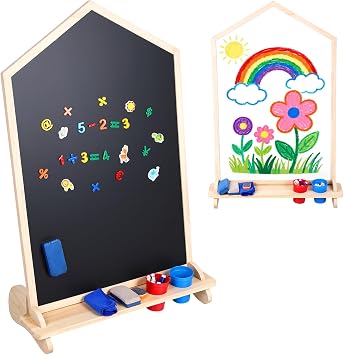 House Shaped Double-Sided Magnetic Drawing Board, Stand Up Boards with Spacious Storage Tray, Freestanding & Wall Mountable Board for Home, Classroom, Playroom Large