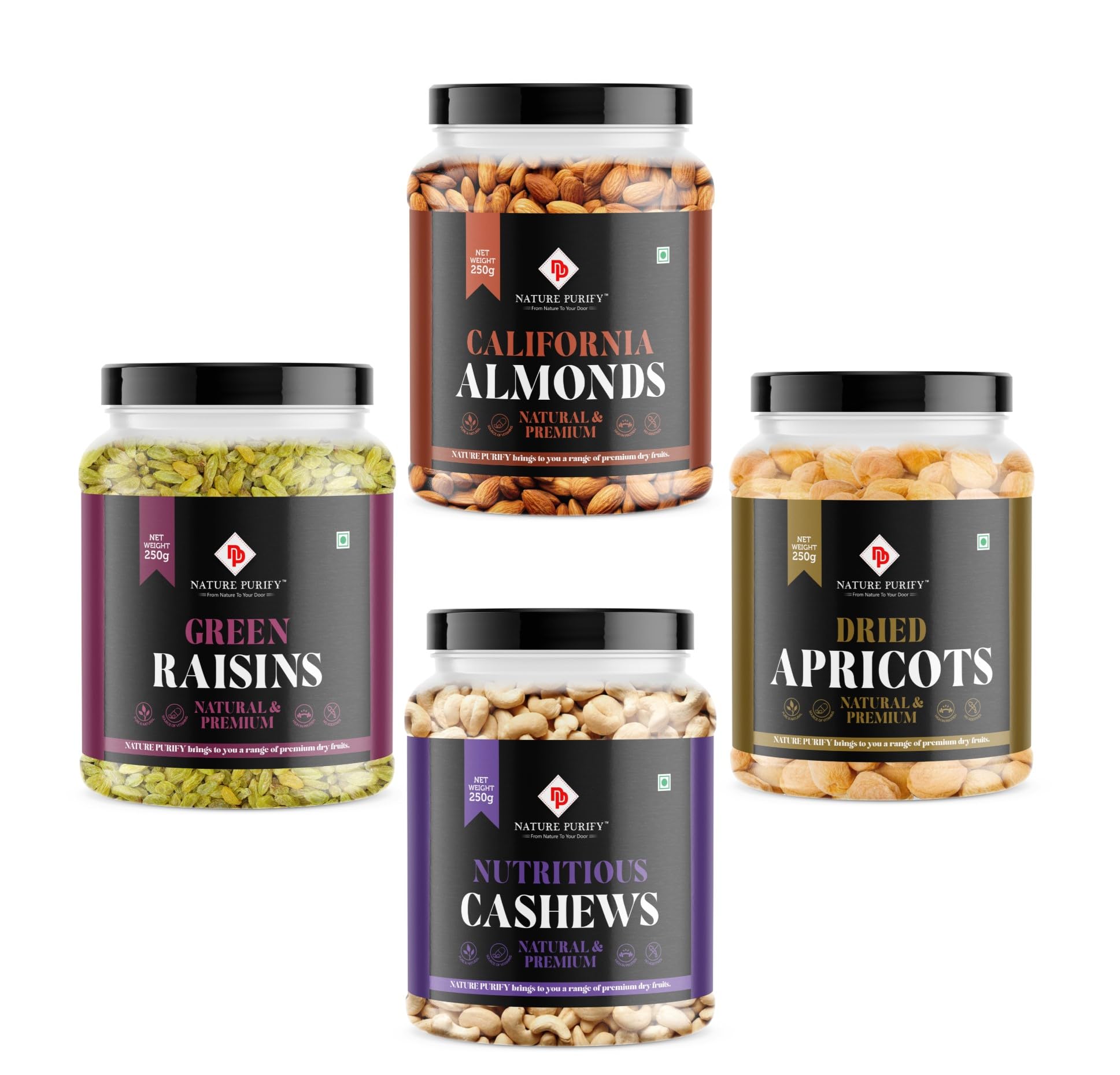 Nature Purify Dried Fruits Combo 1 kg (Almond, Cashew, Apricot, Green Raisins)
