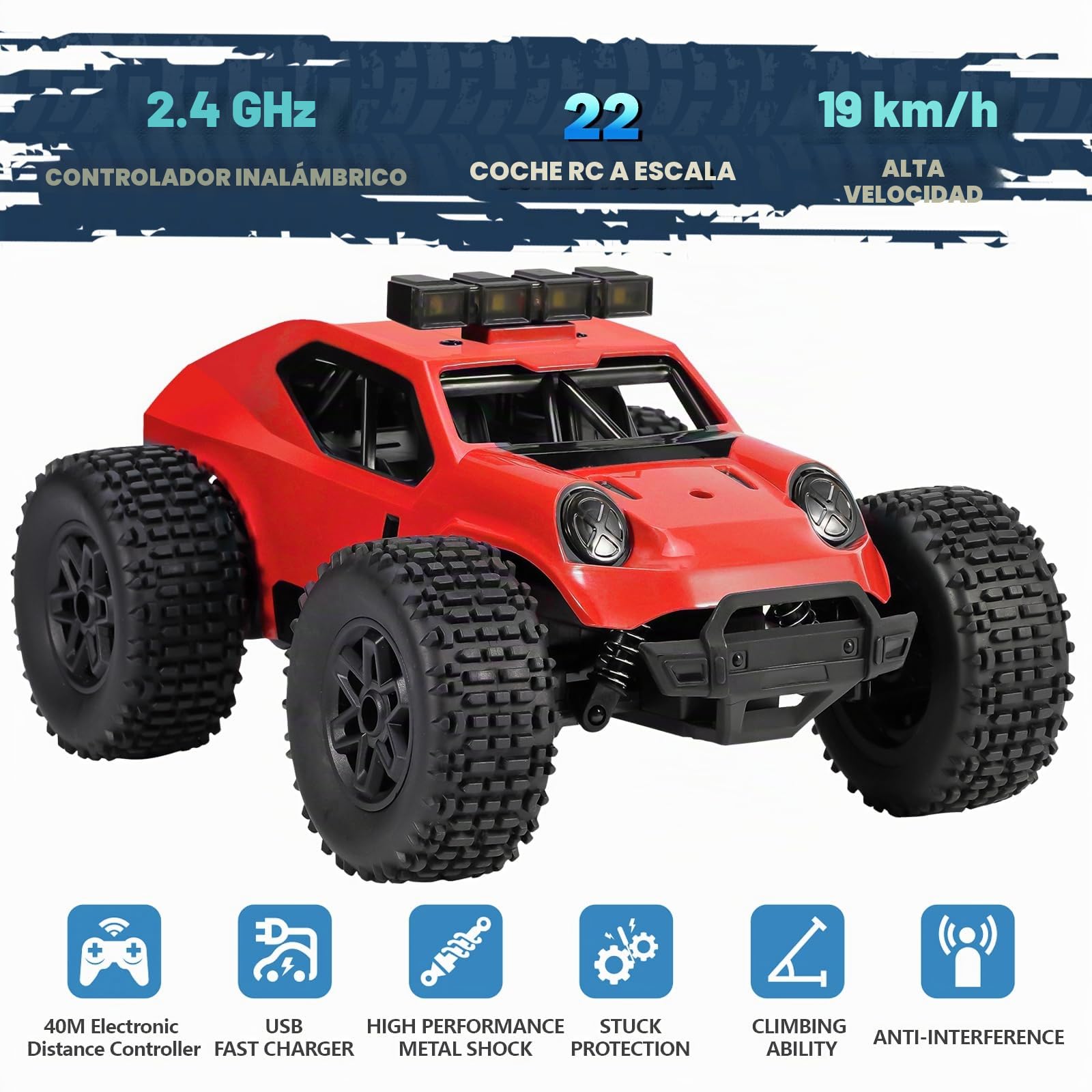 Kizeefun Coche teledirigido, 2,4 GHz 1/20 RC Auto Todoterreno 20 km/h Todos los terrenos, Juguete eléctrico, Coche Todoterreno RC con 2 baterías de reproducción y Faros LED Regalo Pascua para niños