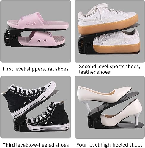 Miniatura 5 de Antigo Organizador de ranuras para zapatos, 20 unidades, apilador de zapatos ajustable para organización del armario, soporte para zapatos de doble