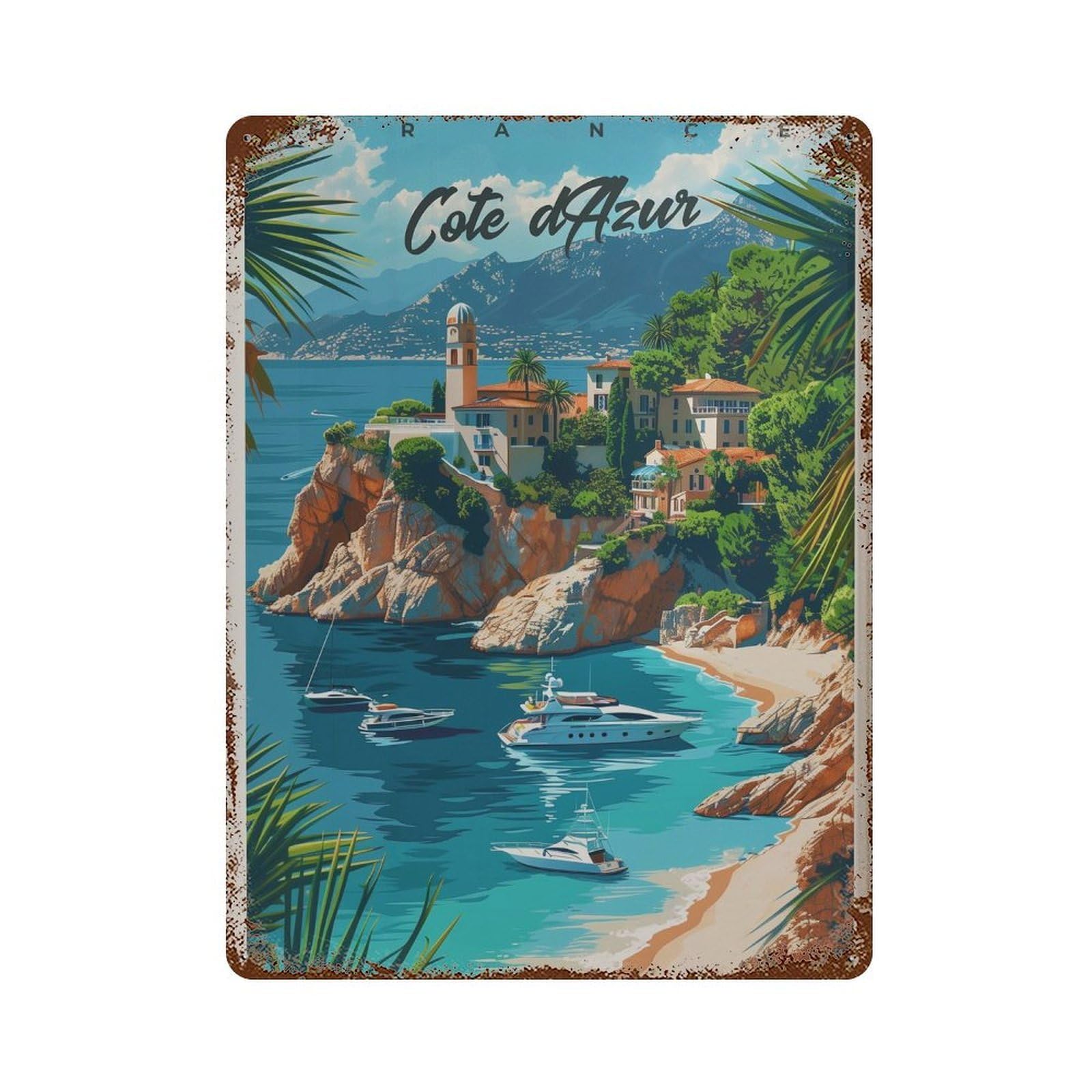 xiaoxiaoshen Cote D;Azur French Riviera Travel Wall Decor Art Metal Tin Poster Modern Home Decor Art Home Bar Shop Decorations Vintage Sign 40x30cm