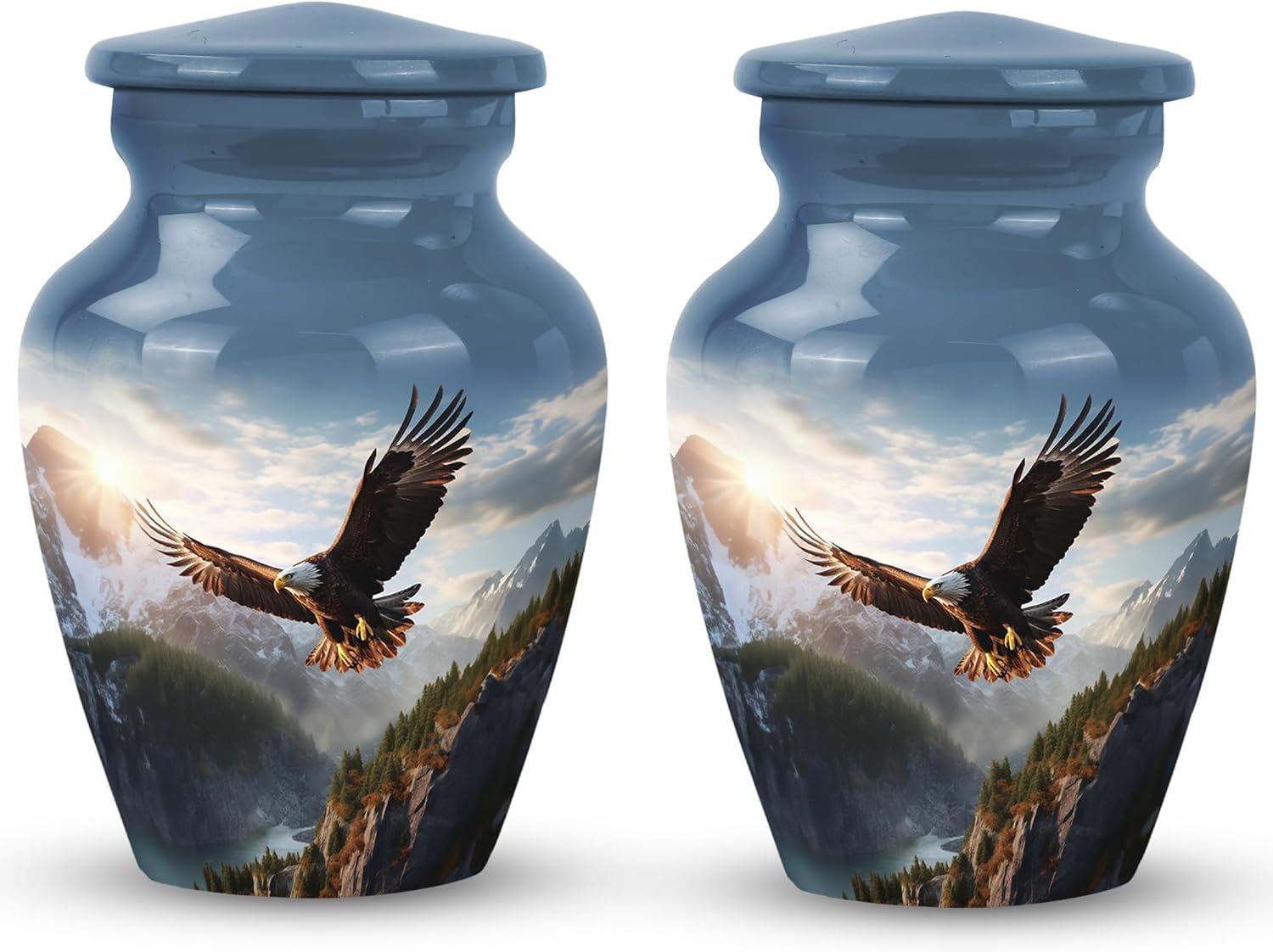 Eagle Flying in Valey Small Urns for Human Ashes - Cremation Keepsake Urns for Ashes - Small Urns for Ashes - Keepsake Urns for Adult Ashes Women & Men (Size- 3Inch) Set of 2, Gray