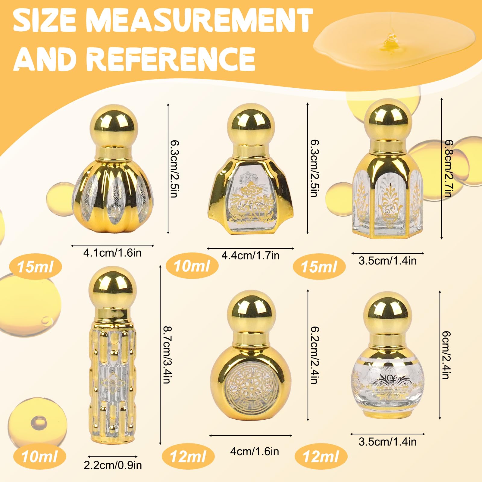 6 Pcs Vintage Cristal Botellas Roll On, 6 ml Árabes Perfumes para Aceites Esenciales Rellenable Vacías Pequeñas Botellas, para Cosméticos aceites esenciales perfumes Aromaterapia Masajes