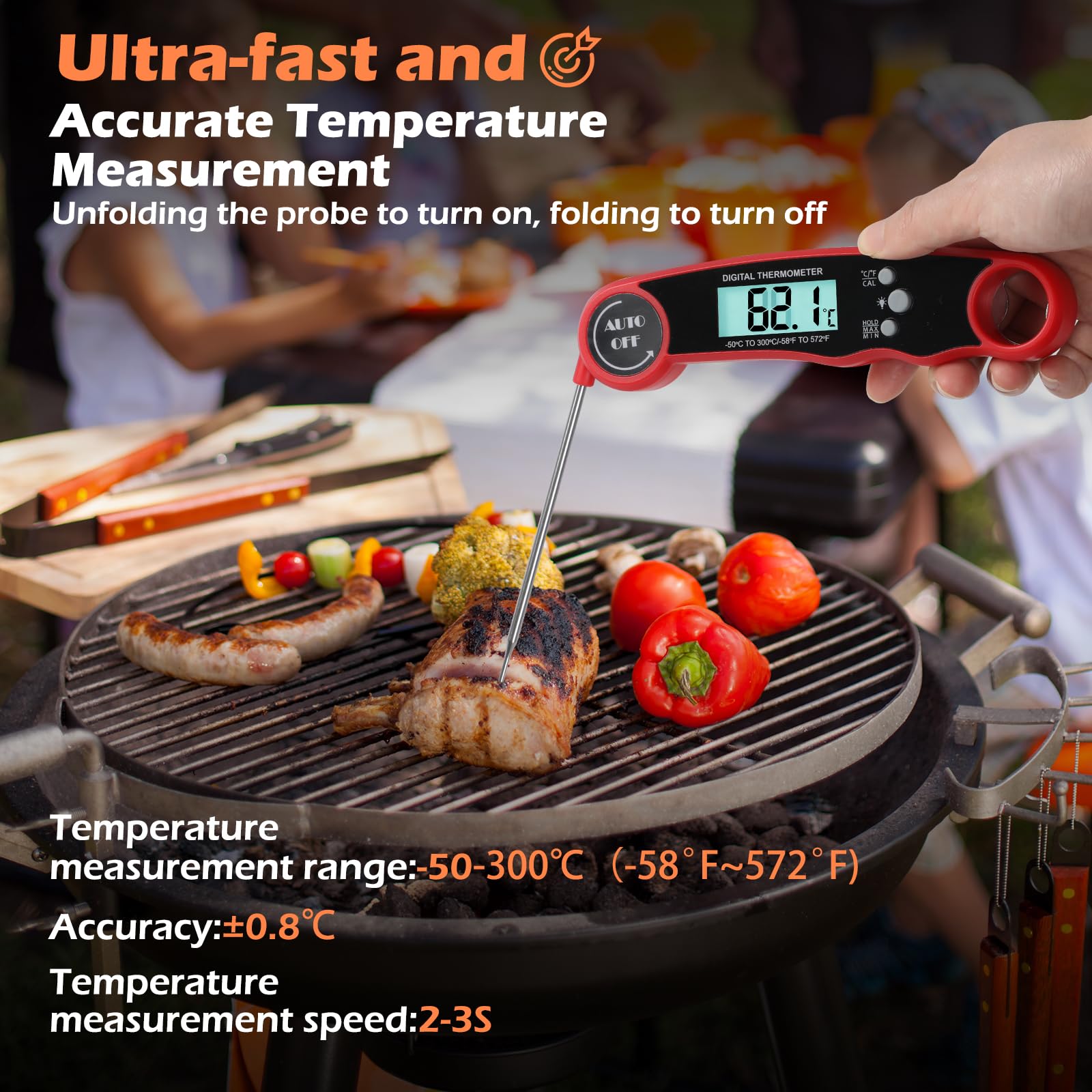 Termómetro Digital Para Carne - Sonda Instantánea, Rango -50°C A 300°C, Pantalla LCD, Ideal Para Barbacoa Y Horno