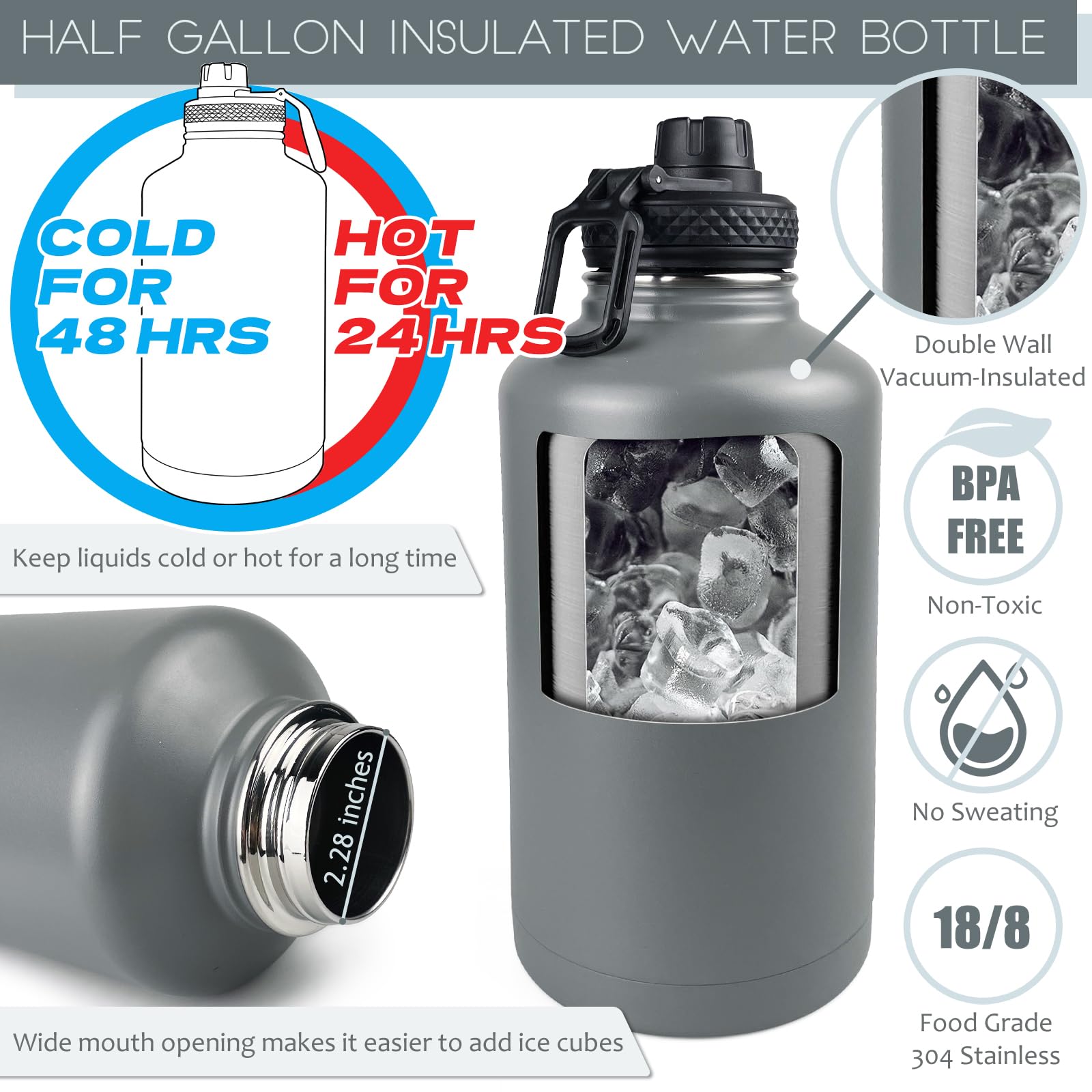 Amazon.com: DEFUNX 64 Oz Water Bottle with Sleeve - Half Gallon