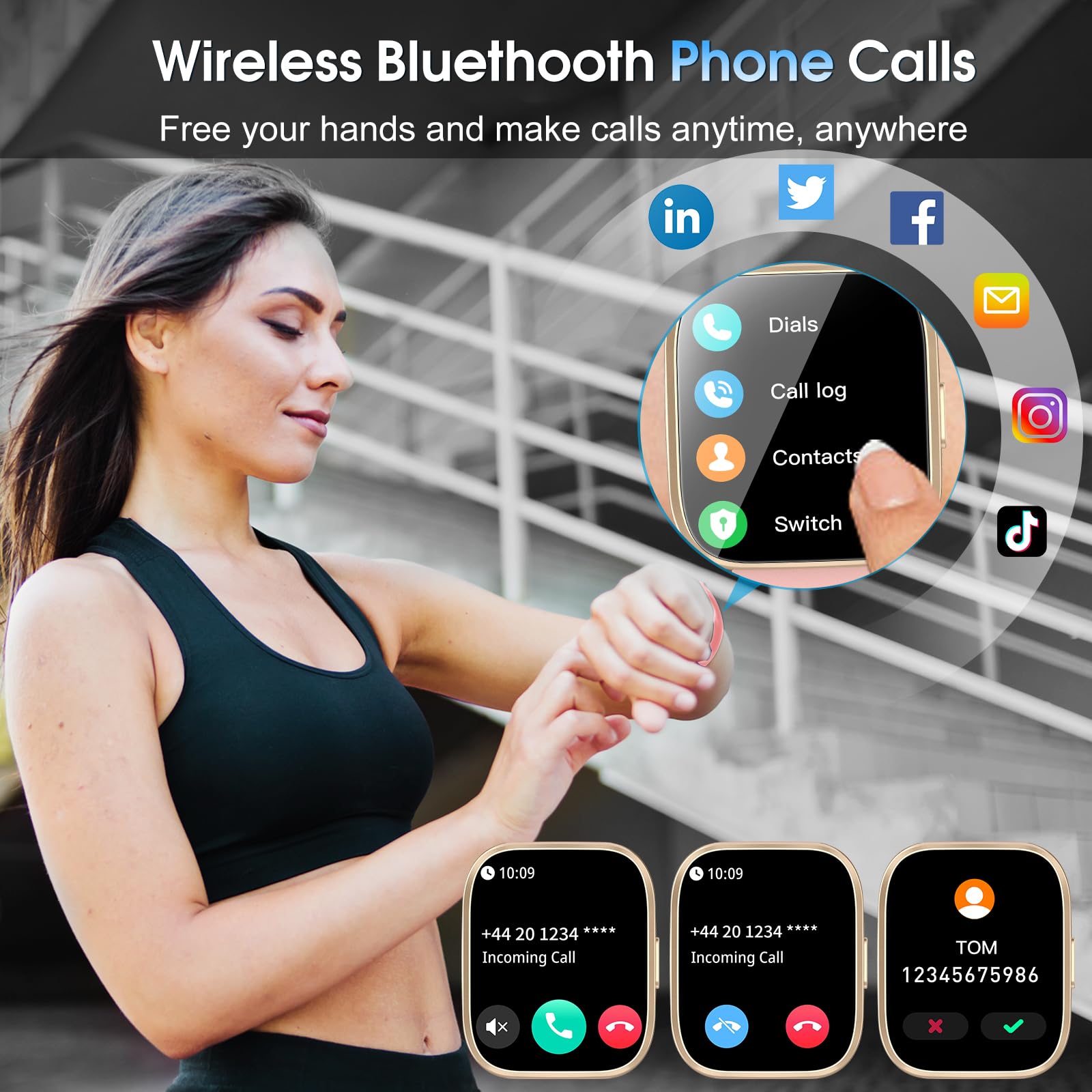 Smartwatch Uomo Donna, 1,85'' Orologio Smartwatch con Effettua/Risposta Chiamate, 112 Modalità Sportive Fitness Tracker con Sonno/Cardiofrequenzimetro, IP68 Smart Watch per Android iOS, Rosa Chiaro