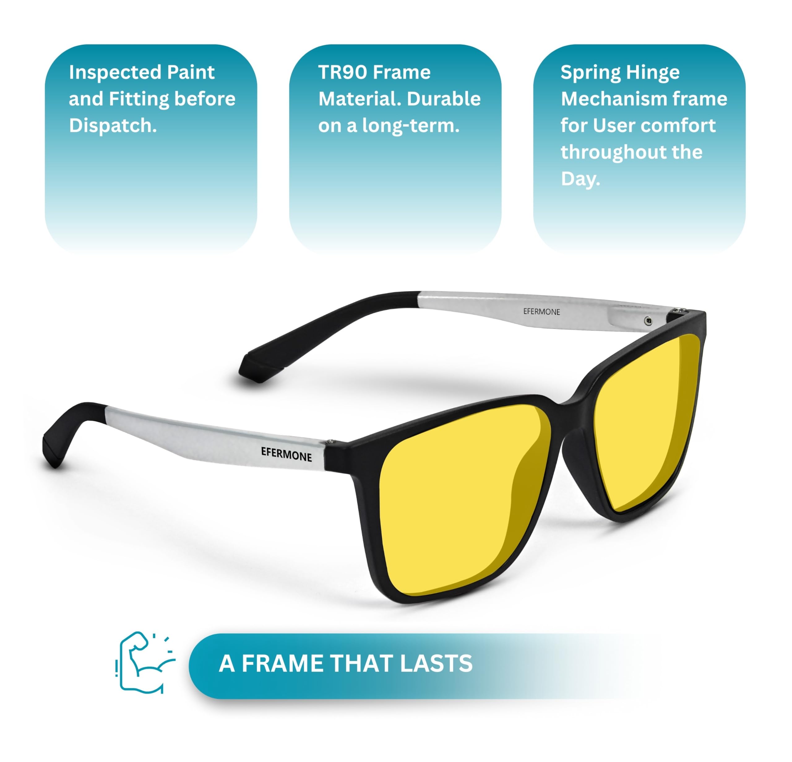 EFERMONE® Night Driving Glasses with Cleaning Kit, Yellow Polarized Lens, UV400, Anti-Glare Glasses for Riding Bike and Car (DUALTONE SILVER)