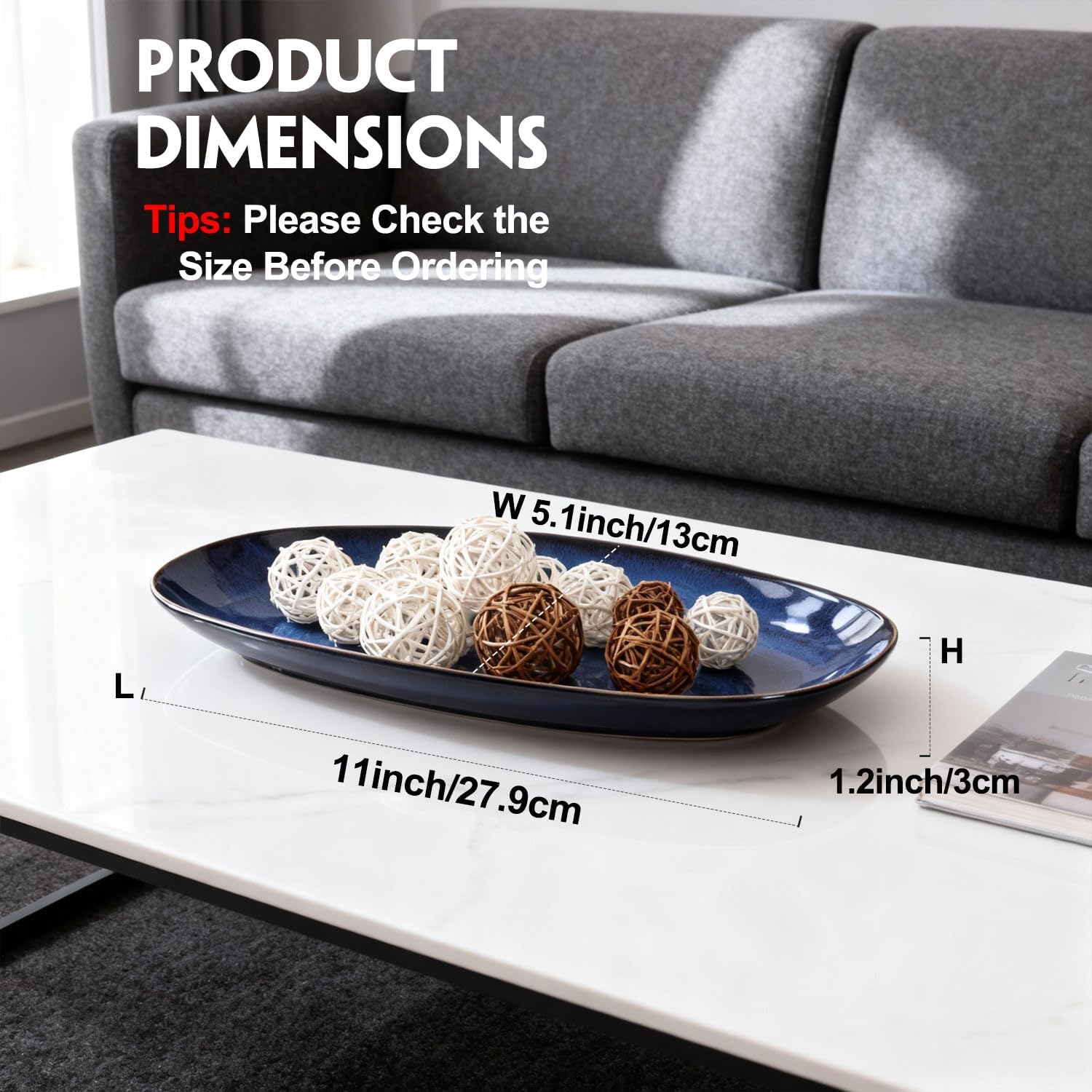 Blue Ceramic Decorative Bowls, Entryway Table Blue Decor Pottery Decorative Bowl, Key Bowl , Candy Bowl, Salad Dish, Small Trinket Dish for Bedroom, Centerpiece, Bedside Table, Living Room Decor