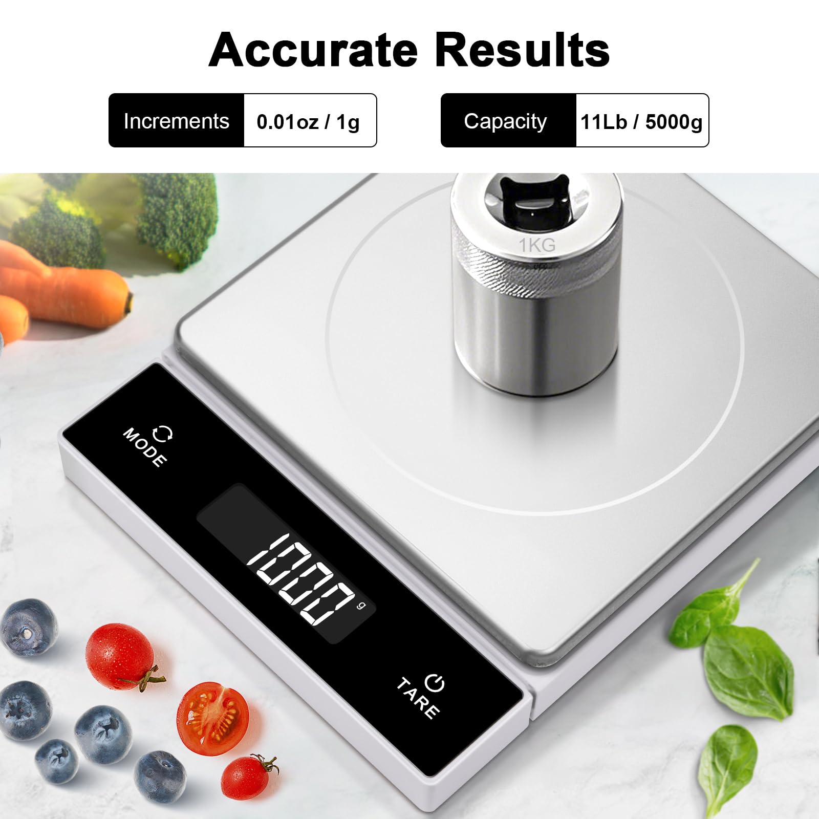 THINKSCALE Báscula digital de cocina, báscula de acero inoxidable de 11 libras con pantalla extraíble, precisión de 1 g para hornear, cocinar, preparar comidas, conversión de 6 unidades