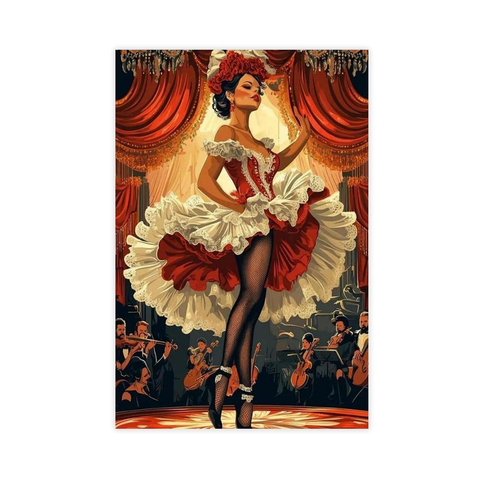 Poster su tela con illustrazione di cabaret parigino, danza cancanese francese, decorazione per camera da letto, ufficio, camera da letto, regalo, 60 x 90 cm