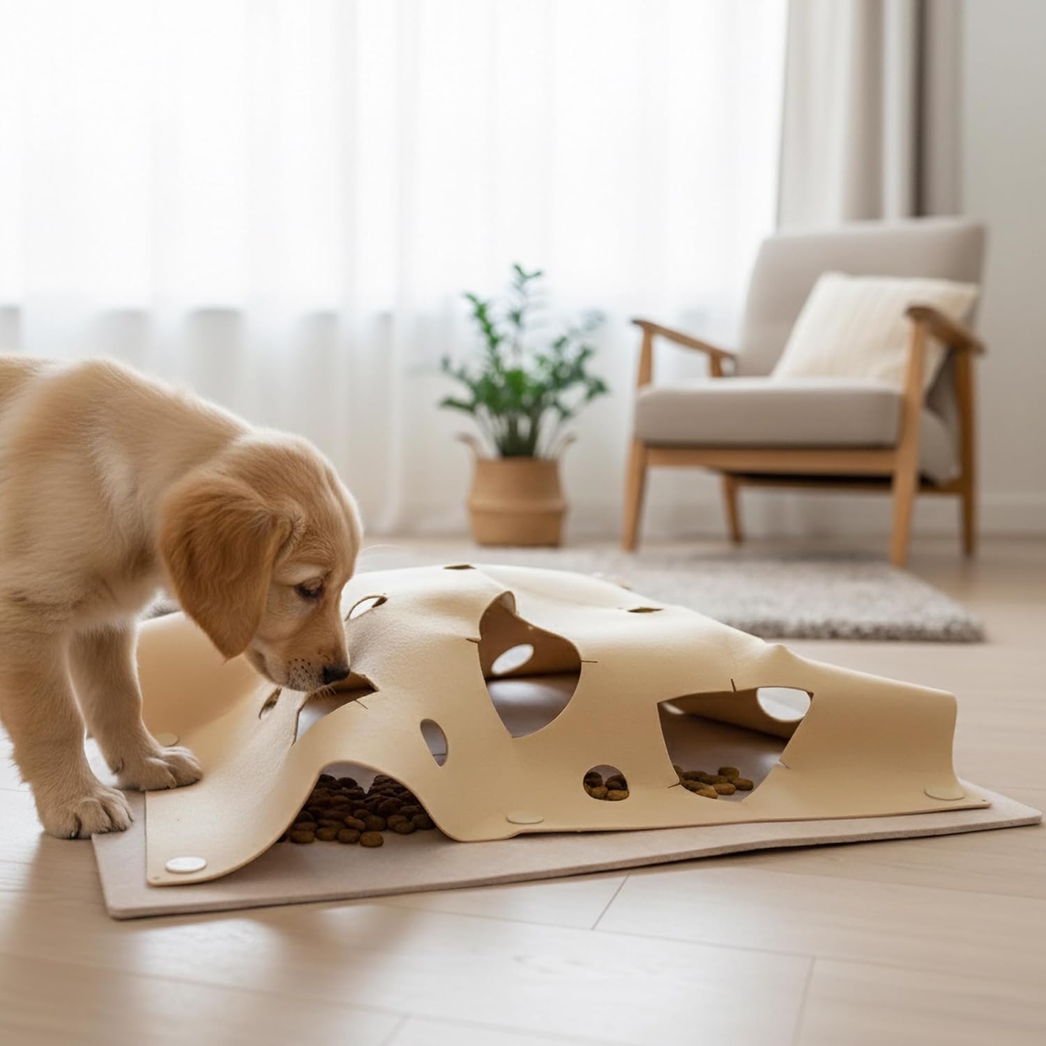 PETKARAY Felt Dog Snuffle Mat, Interactive Dog Enrichment Sniffing Mat, Mental Stimulation - Removable Enrichment Puzzle Toy Play Mat, Beige