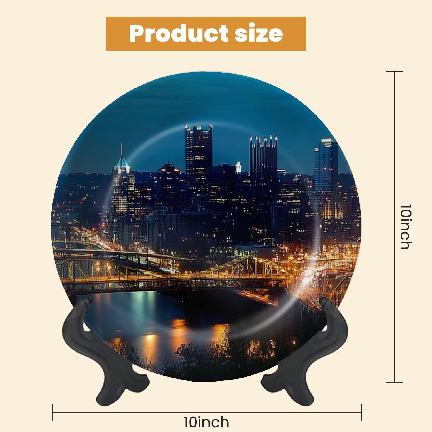 Decorative Plates for Display Pittsburgh twilight Gift Plates Ceramic Collections Plates Hanging Artwork for Living Dining Room Kitchen Souvenir