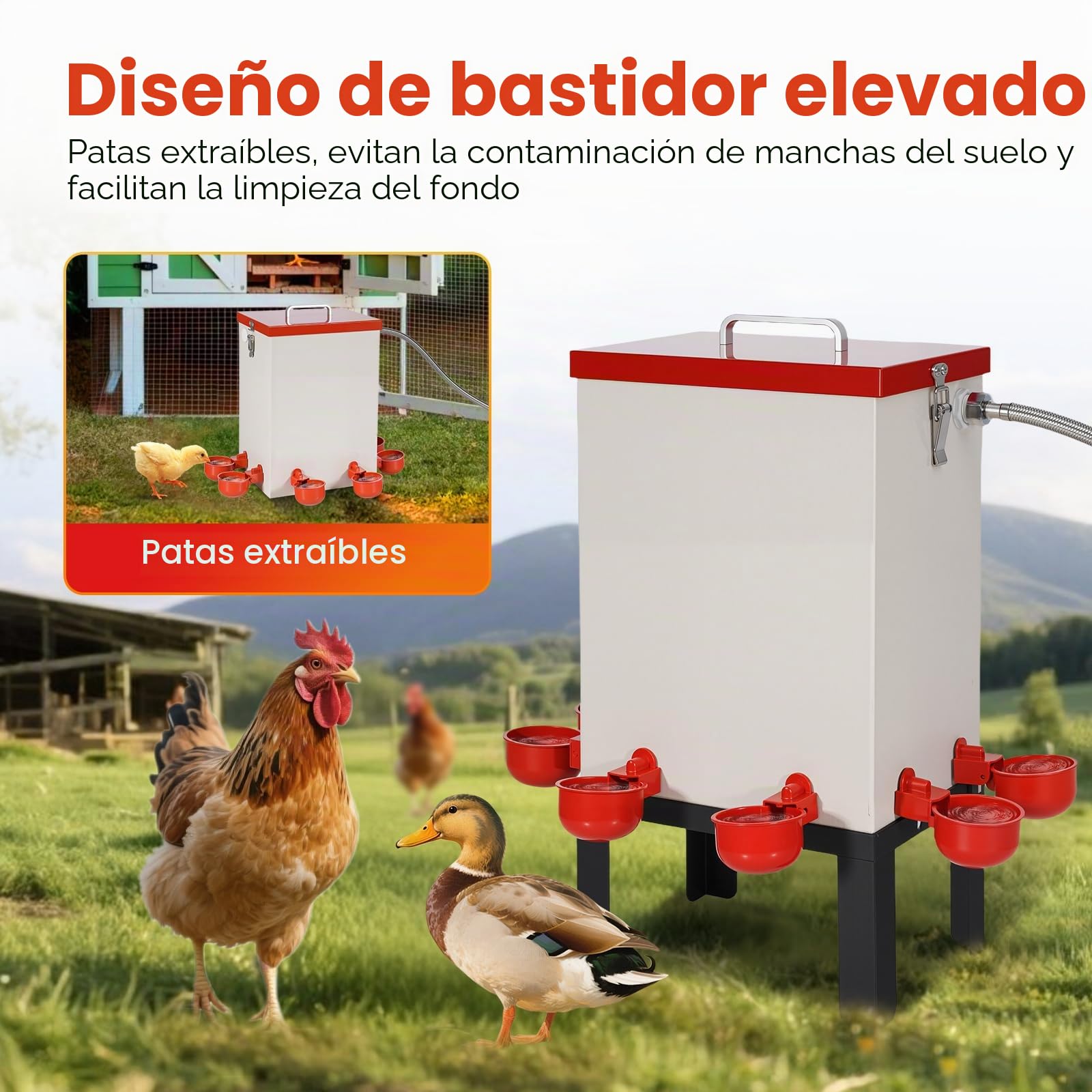 Bebedero Automático de Pollo de 12L Dispensador de Agua para Aves de Corral de Acero Inoxidable con Válvula de Flotador Manguera Tazas de Agua y Soporte Comedero de Agua para Patos Gansos