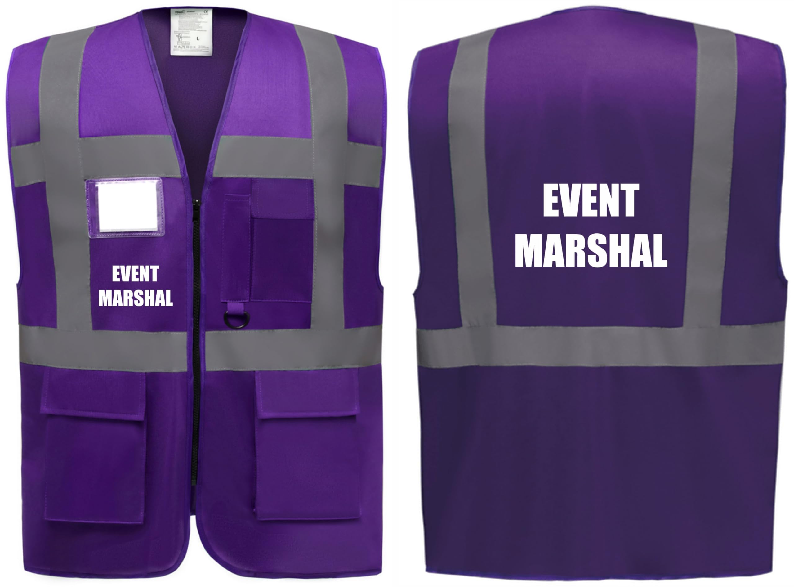Event Marshal Superior Zipped Hi Vis Vest High Visibility Safety Waistcoat Pockets Reflective Bands Event Staff, Event Support, 12 Colour Options, Brook Hi Vis (Purple, 2XL)