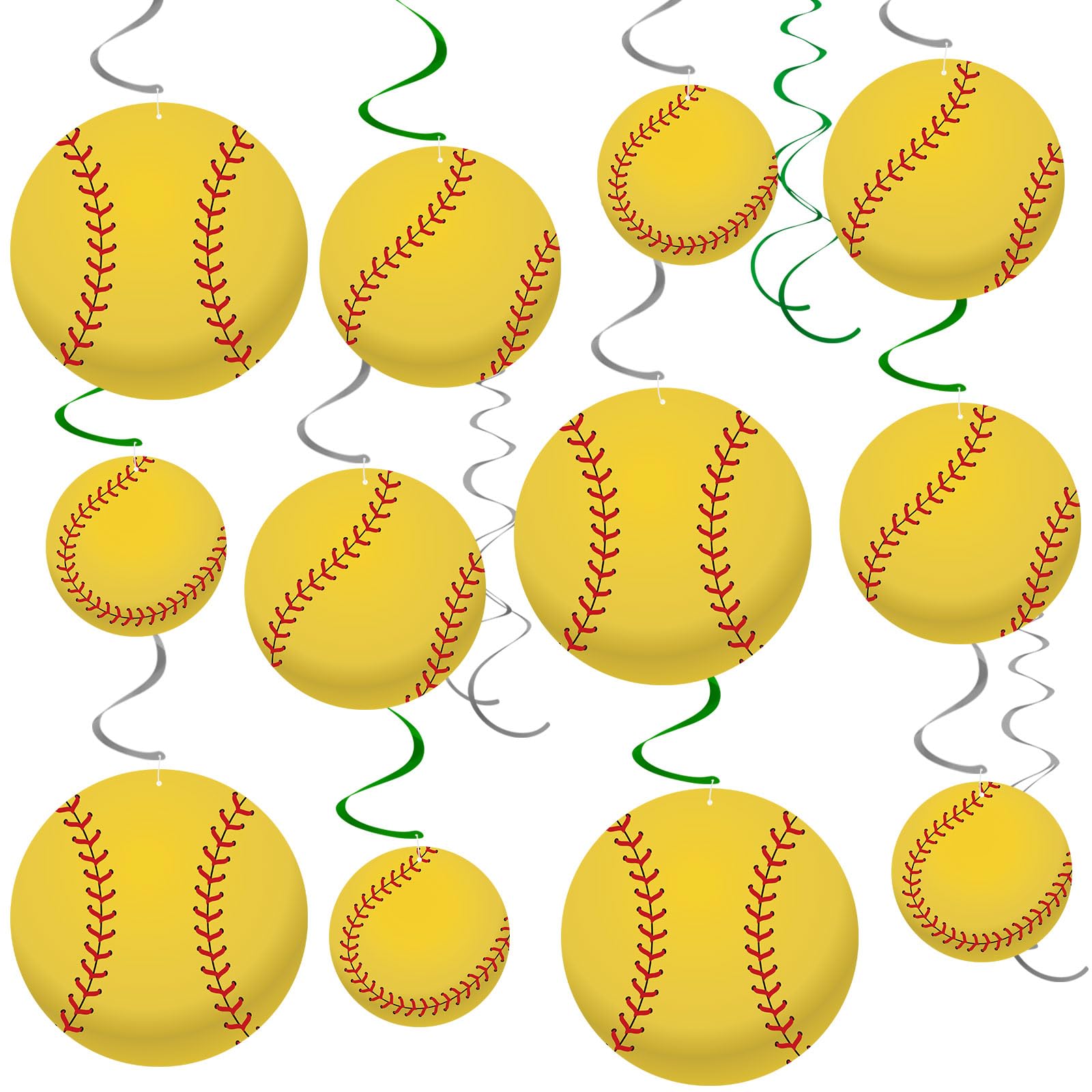 54Pcs Softball Hanging Swirls Party Decorations Softball Theme Birthday Party Decorations Supplies Sports Ball Cutouts Hanging Swirl Ceiling Streamers for Kids Girls Boys