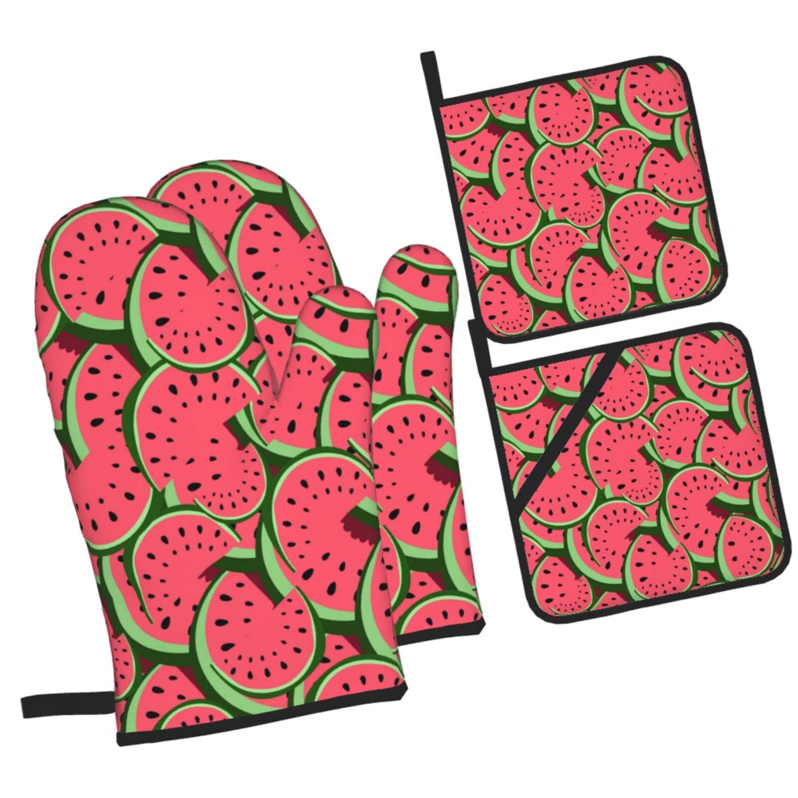 Colorful Seamless Watermelon Patterns Oven Mitts and Pot Holders Sets, Christmas Oven Mitt Kitchen Heat Resistant Non-Slip Pot Holders Set for Cooking Baking BBQ