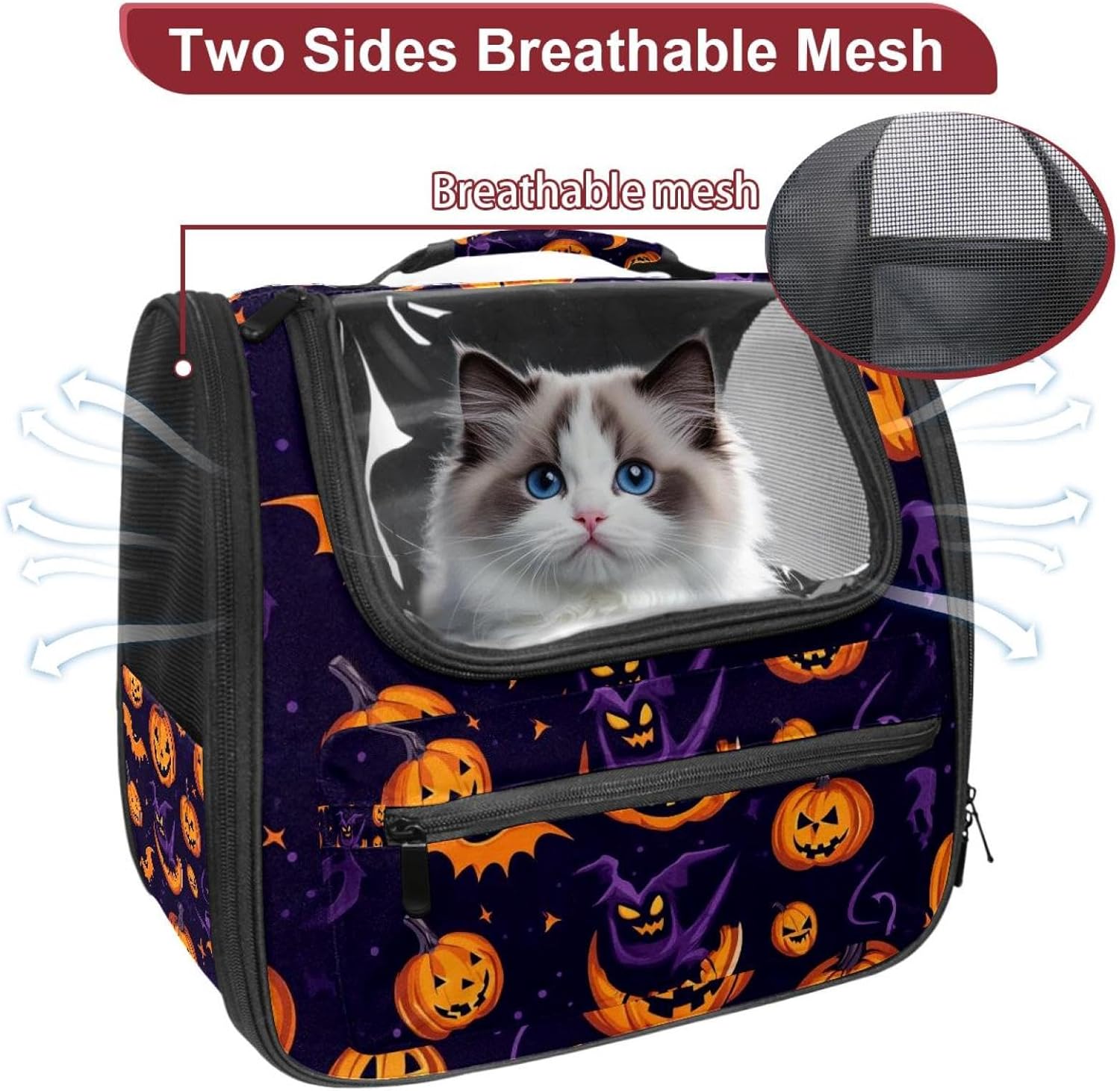 Portable Travel pet Backpack Carrier Hamster Bag Small Dog cat Carrier Breathable Hang Bag, Halloween