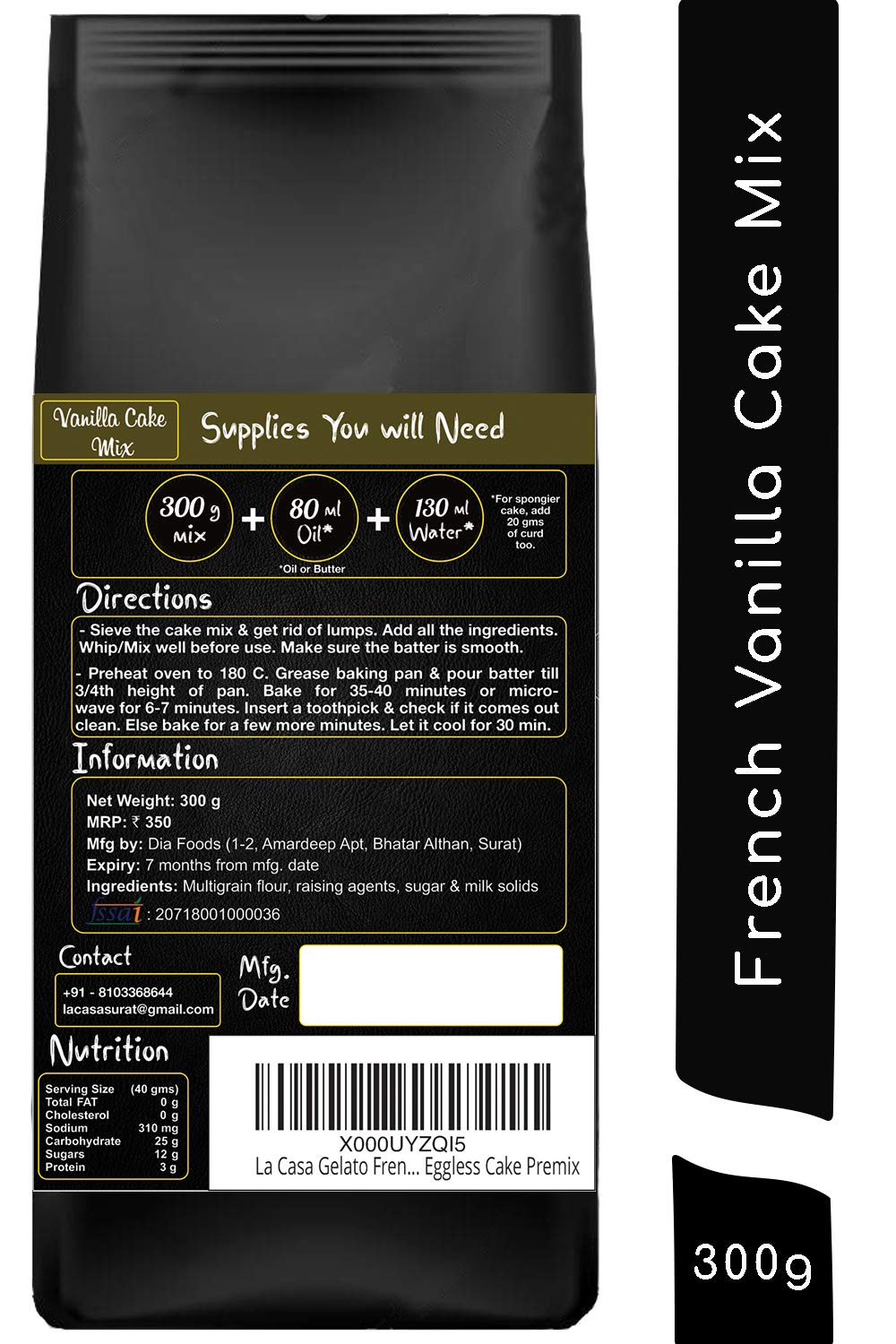 La Casa French Vanilla + Belgian Chocolate + Red Velvet Cake Mix | Combo Pack of 3 | Vegan | Egg-Less | No Colors or Preservatives | 900 g |