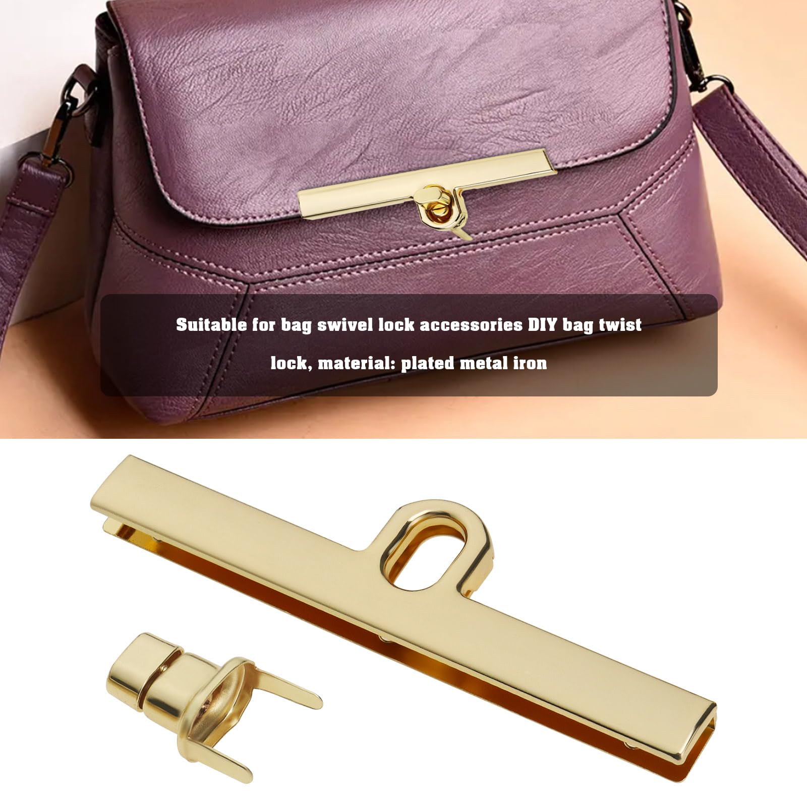 Create Idea 6Pcs Gold Twist Lock Bags Metal Clasps Purse Straight Clasp Twist Turn Lock Bag Closure Replacement Hardware Clip Buckle for Leather DIY Craft Making - Image 3