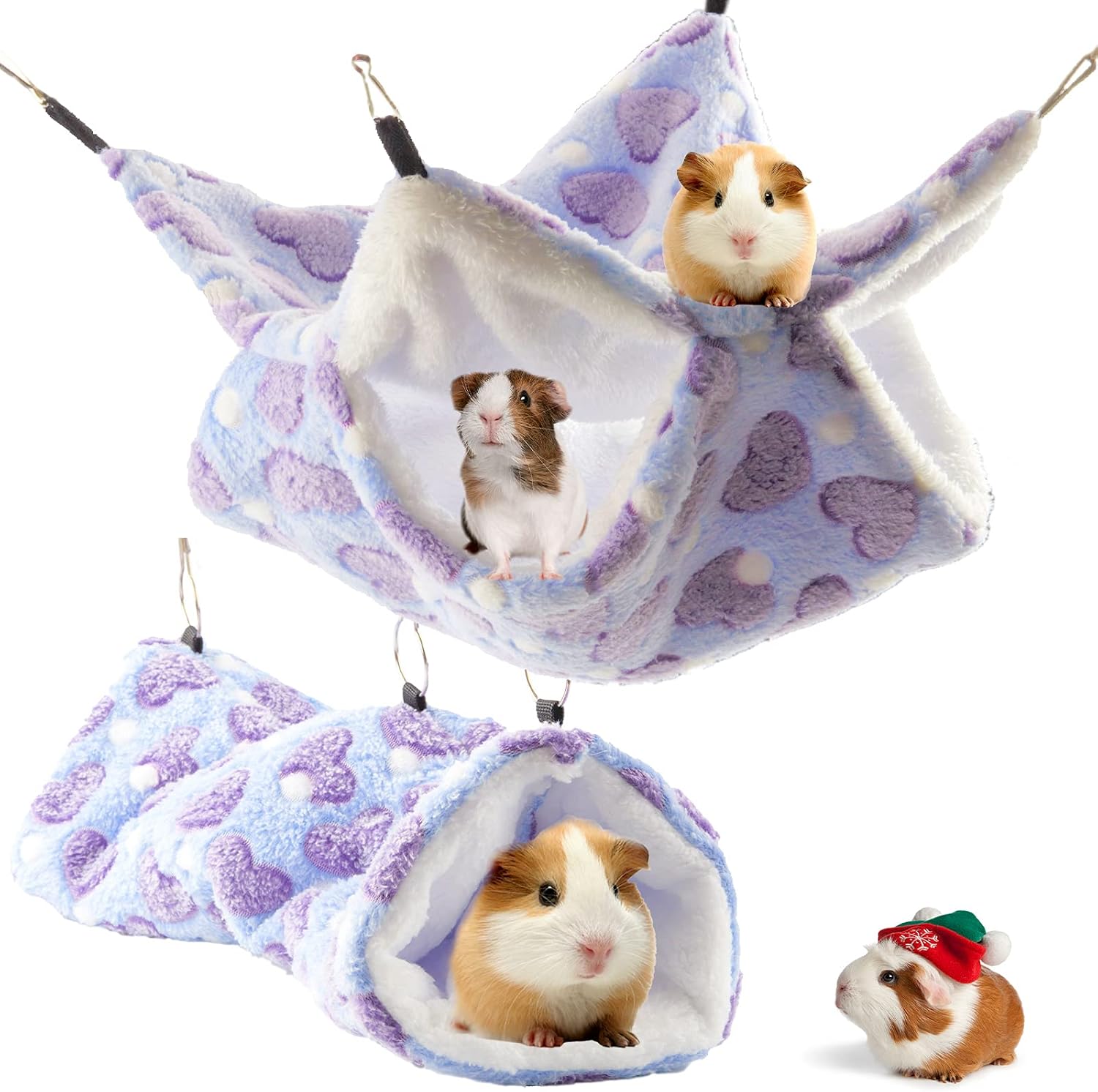 SERJOOC 2 Pcs Guinea Pig Hideout Rat Hanging Hammock Small Animal Tunnel Toys Cage Accessories for Chinchilla Squirrel Hedgehog and…