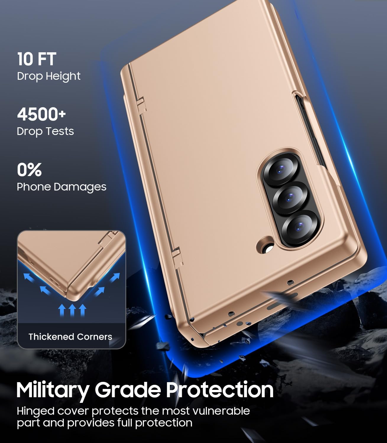 for Samsung Galaxy Z Fold 6 Case with S Pen Holder, Front Screen Protector, Hinge Protection, Compatible with MagSafe, Fold6 Slim Full Body Protection Magnetic Phone Cover, Gold