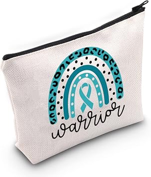 BLUPARK Ovarian Cancer Awareness Makeup Bag - Travel Cosmetic Case - Teal - 10x7.5x2 inches