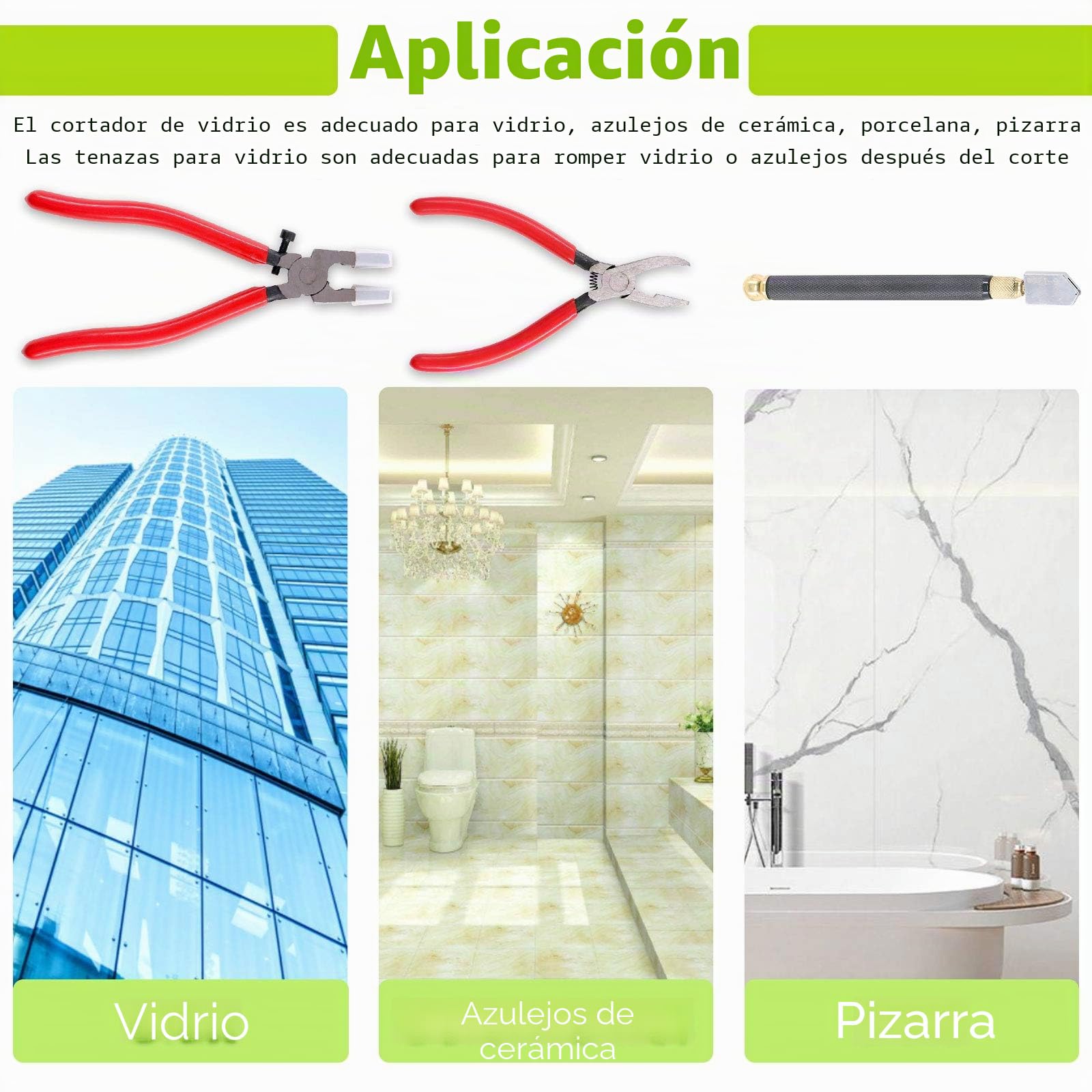 Keadic 3 herramientas de corte de vidrio, alicates rompedores, alicates de rotura de vidrio, herramienta de corte de vidrio resistente con punta de goma para azulejos de mosaico