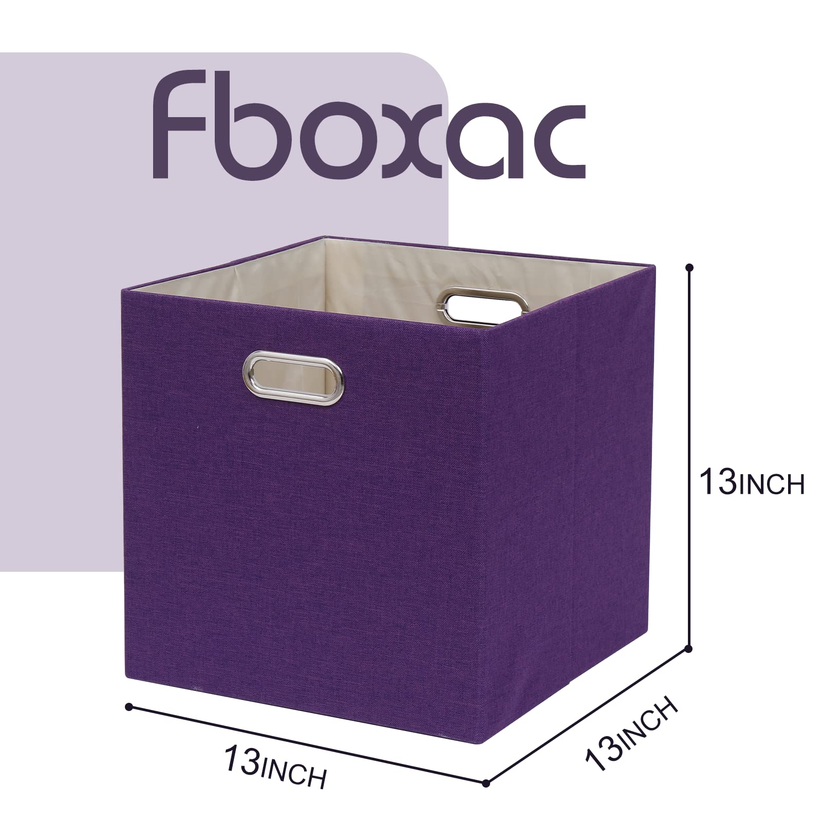 Faltbarer Korb, Stoff, faltbare Box mit Griffen, 33 x 33 cm, würfelförmige Aufbewahrungskörbe, 4er-Set, dicke und robuste Aufbewahrungskörbe für Regale, Schlafzimmer, Wohnzimmer, Lila