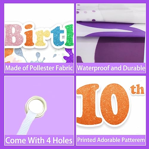 Miniatura 5 de Cartel de fondo de fiesta de cumpleaños número 10 con estampado de artistas, fiesta de cumpleaños temática de arte, pintura al óleo abstracta,