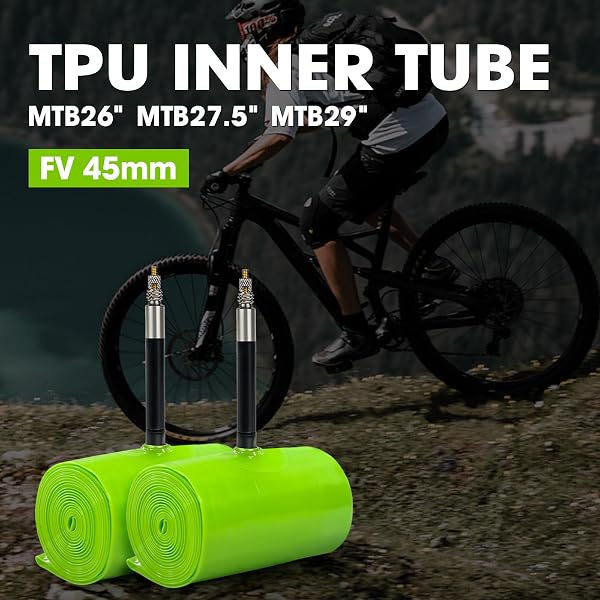 Ultralight 63 g 2pcs TPU MTB Inner Tube for 26 Inches/27.5 Inches/29 Inches X 1.9 – 2.5 – 622 Bicycle Inner Tube, Presta Valve:45 mm - 2