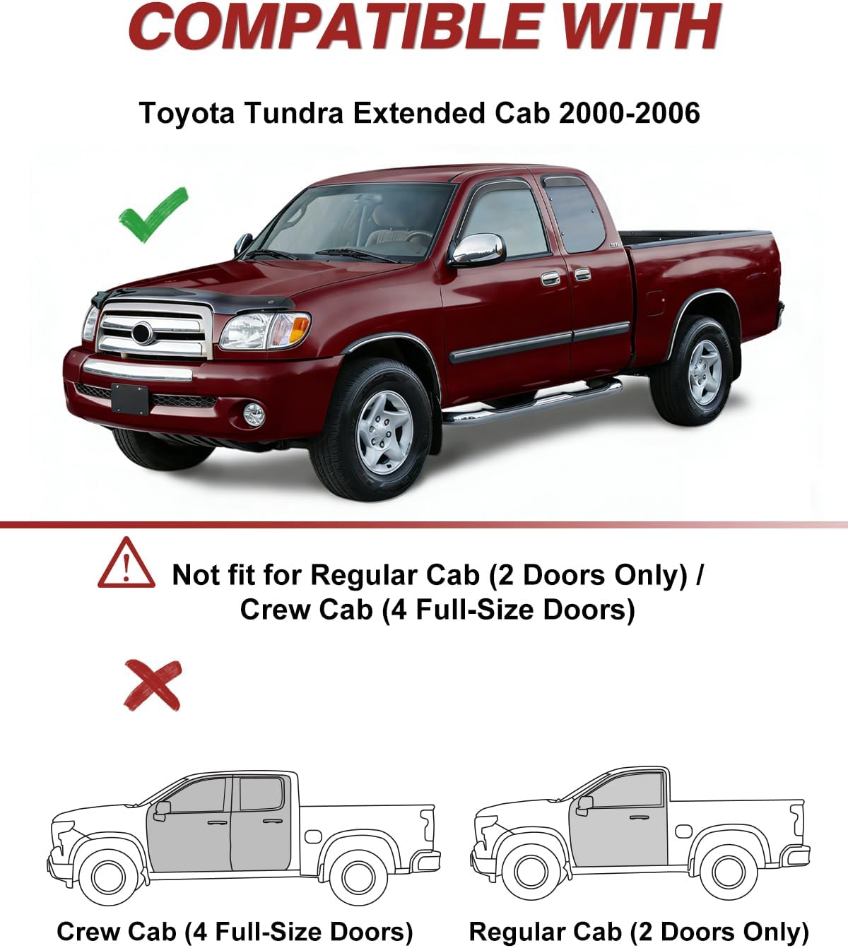 Outside-Mount Window Rain Guards Fit for Toyota Tundra 2000-2006 Extended Cab, Window Visors Wind Deflector Dark Smoke Vent Shades for 00-06 Toyota Tundra Extended Cab